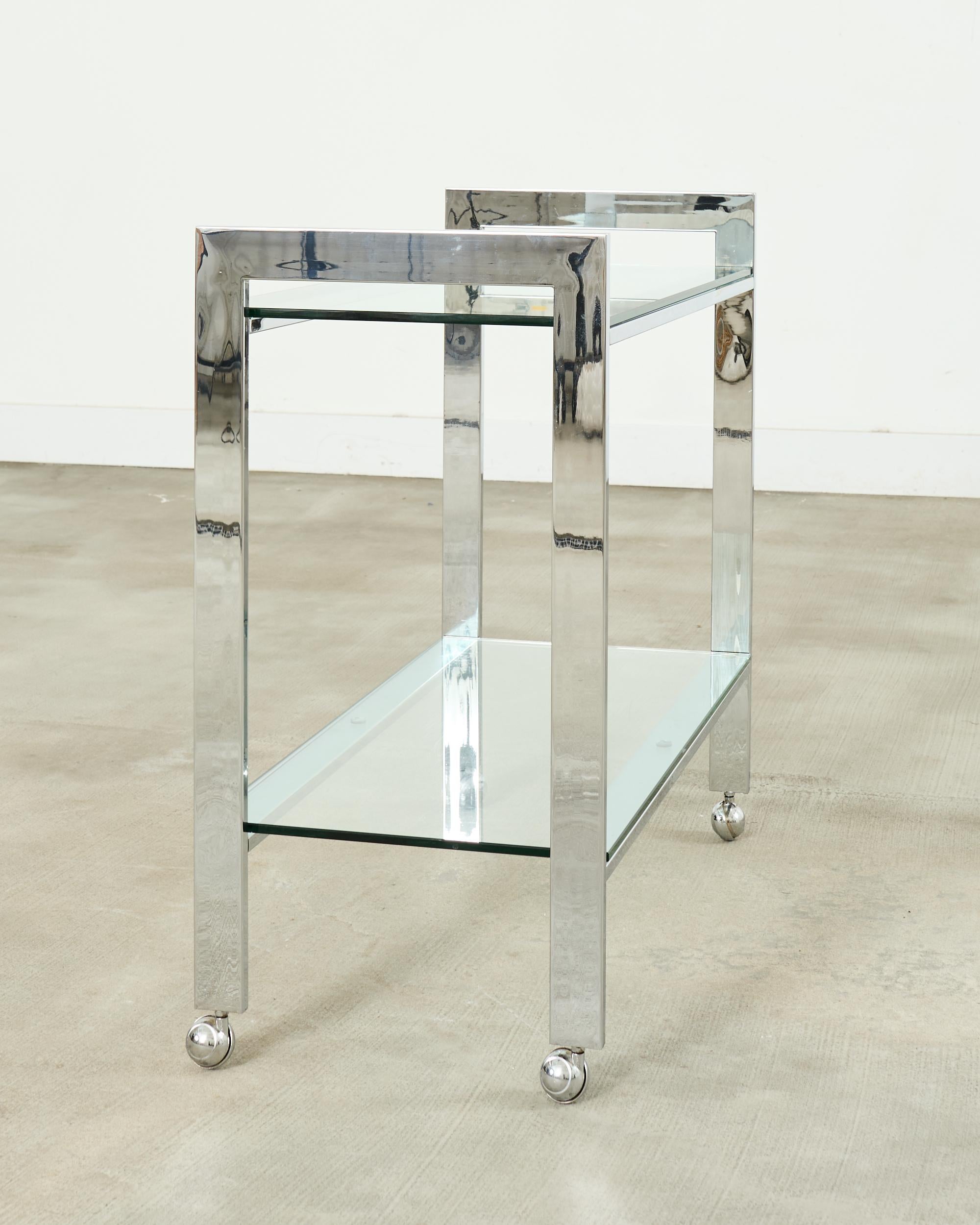 Milo Baughman Style Mid-century Chrome Two Tier Bar Cart For Sale 9