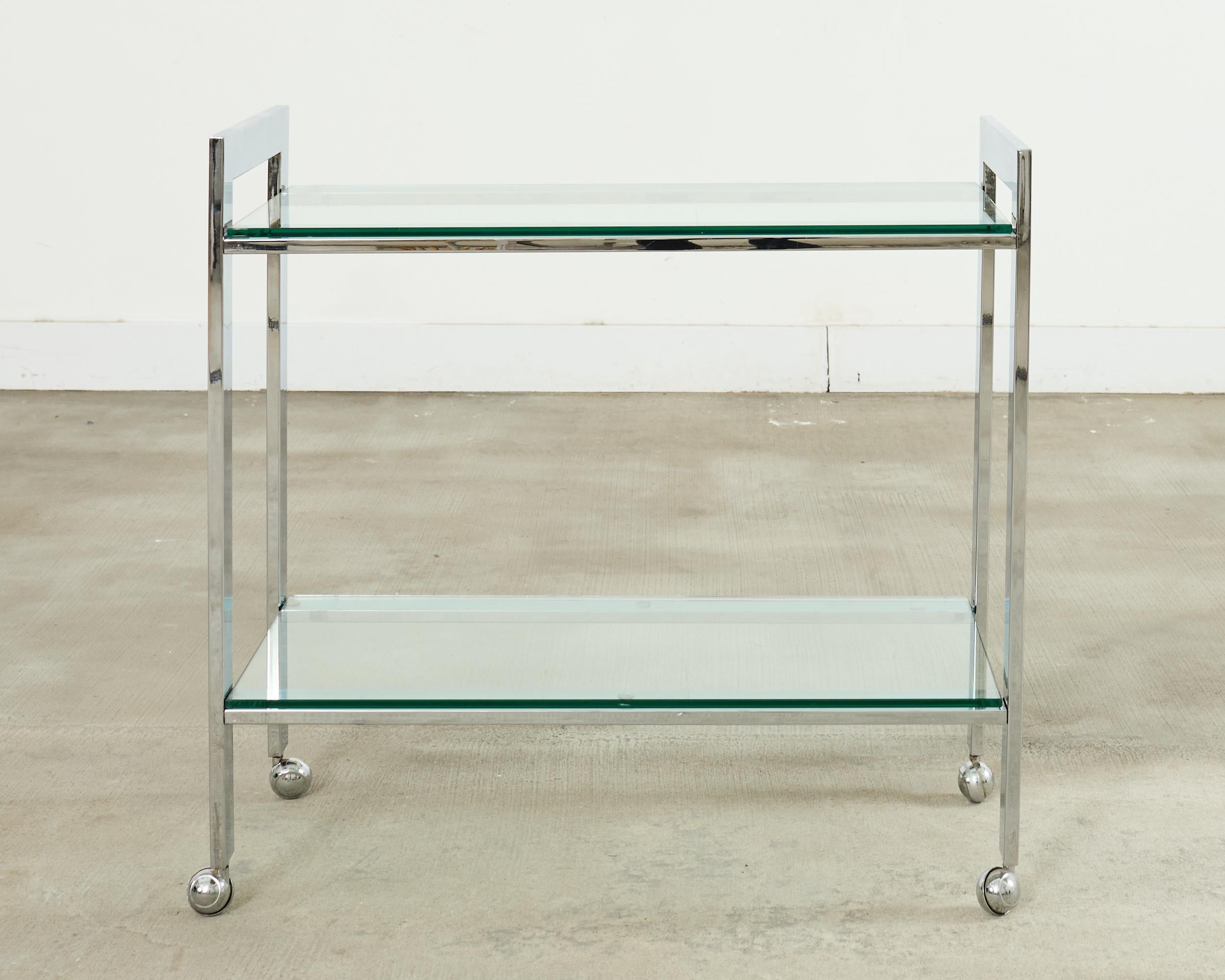 Milo Baughman Style Mid-century Chrome Two Tier Bar Cart For Sale 11