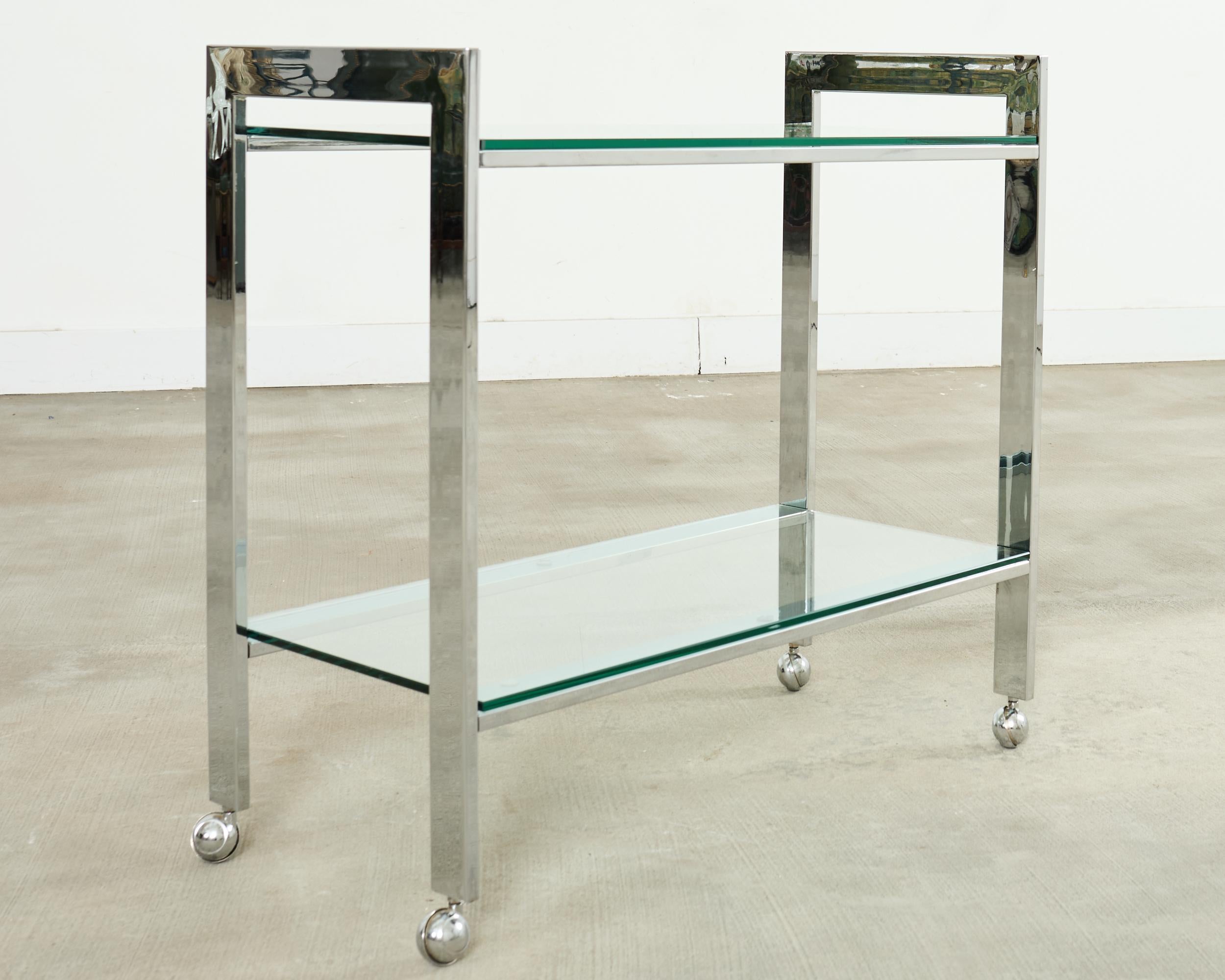 Mid-Century Modern Milo Baughman Style Mid-century Chrome Two Tier Bar Cart For Sale