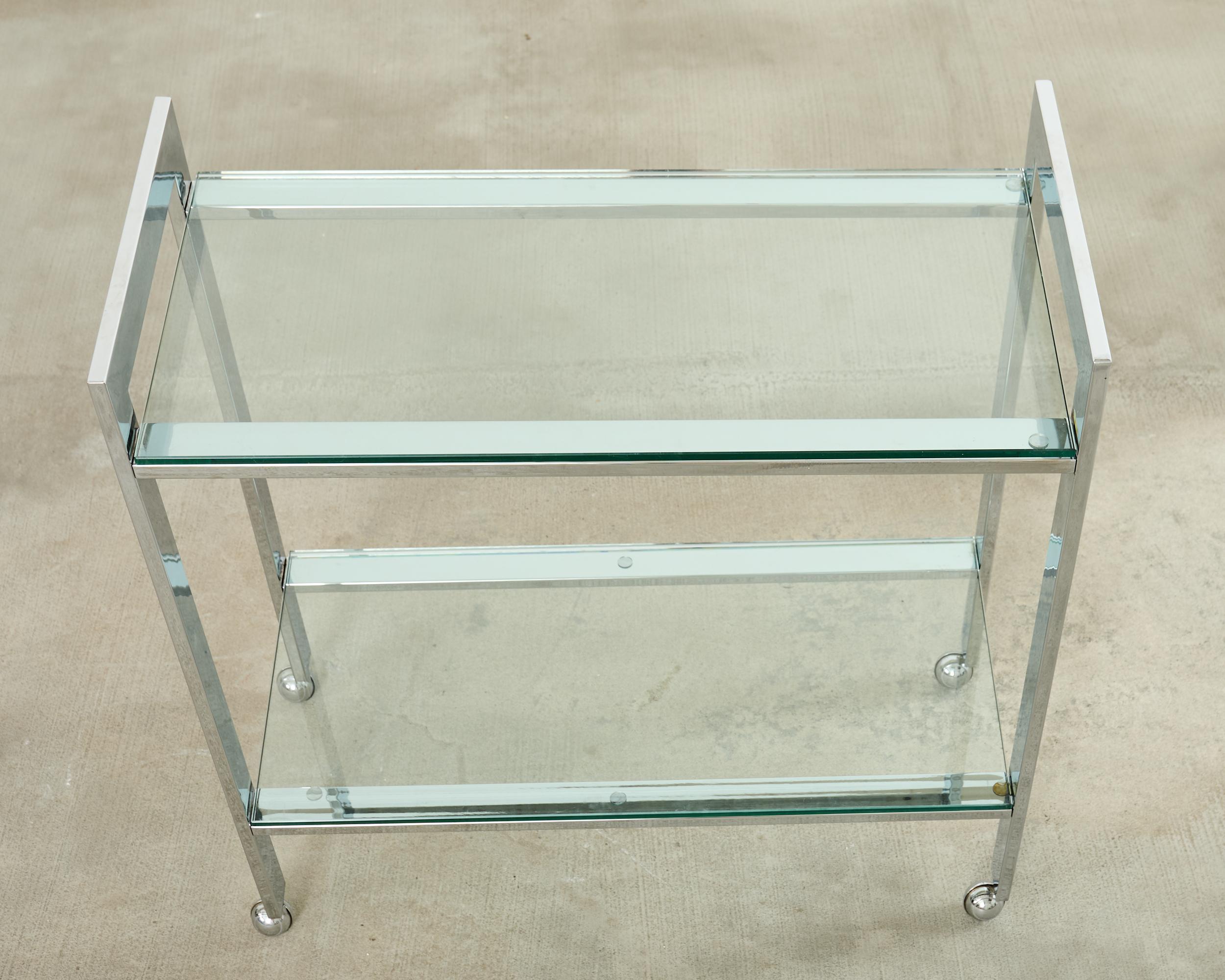 American Milo Baughman Style Mid-century Chrome Two Tier Bar Cart For Sale