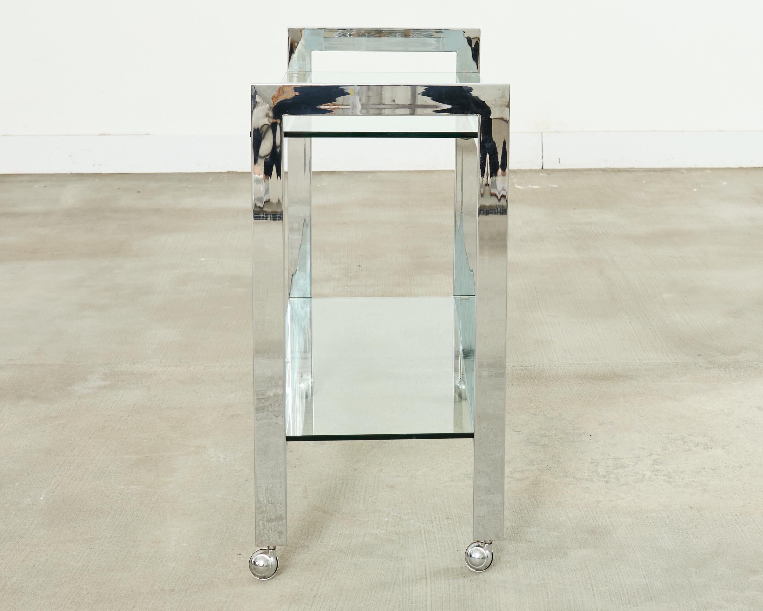 Milo Baughman Style Mid-century Chrome Two Tier Bar Cart In Good Condition For Sale In Rio Vista, CA