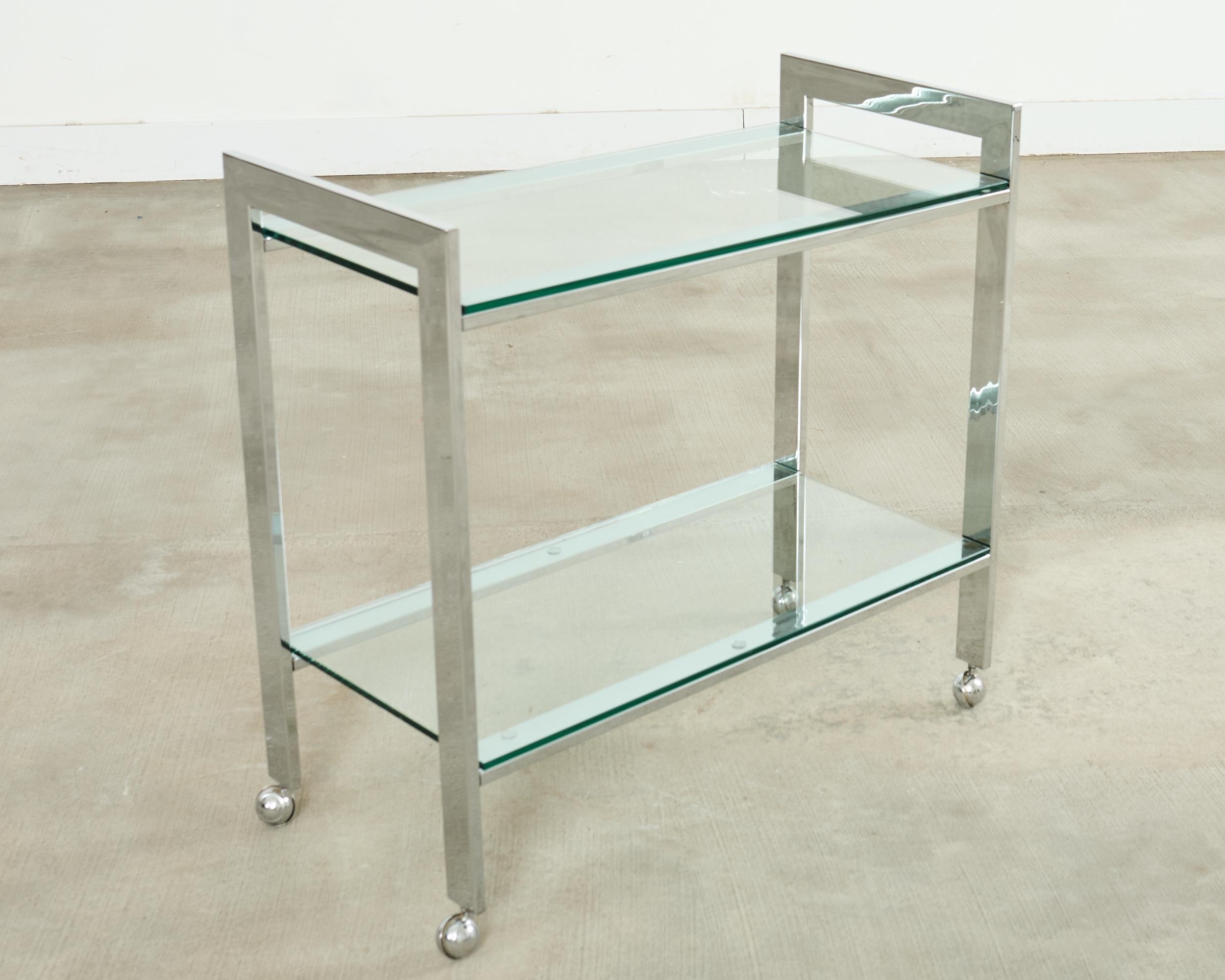 20th Century Milo Baughman Style Mid-century Chrome Two Tier Bar Cart For Sale