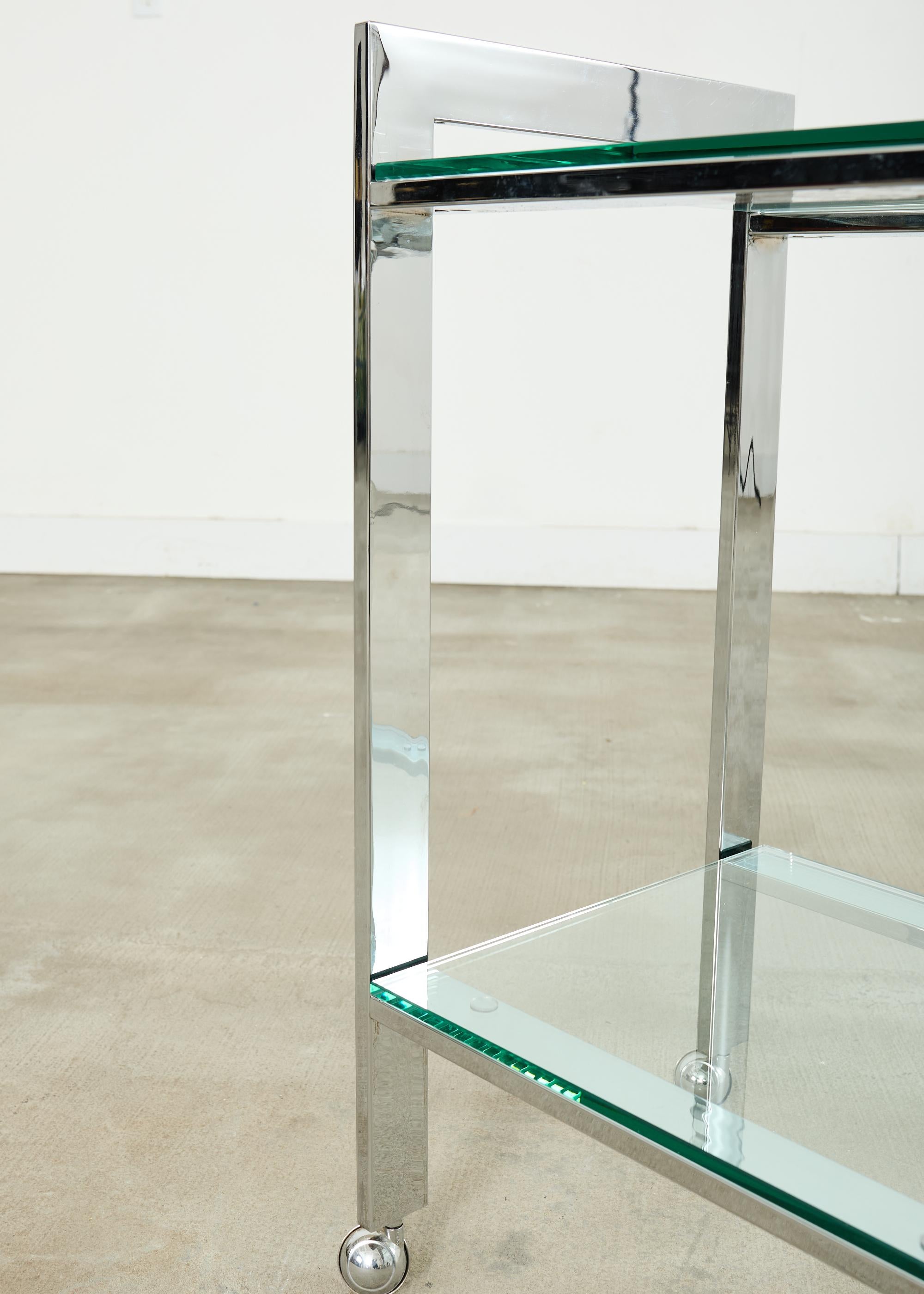 Milo Baughman Style Mid-century Chrome Two Tier Bar Cart For Sale 2