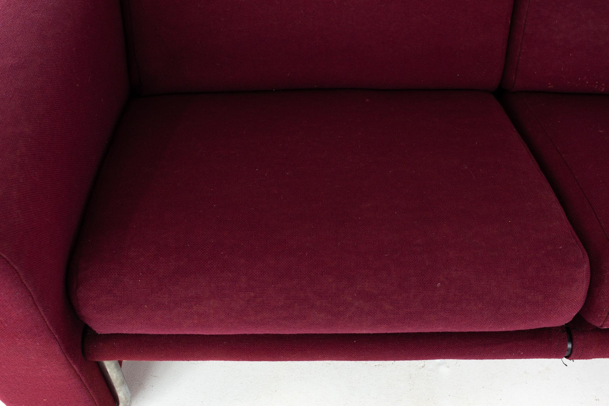 Milo Baughman Style Mid Century Cranberry Purple and Chrome Loveseat Setee Sofa 5