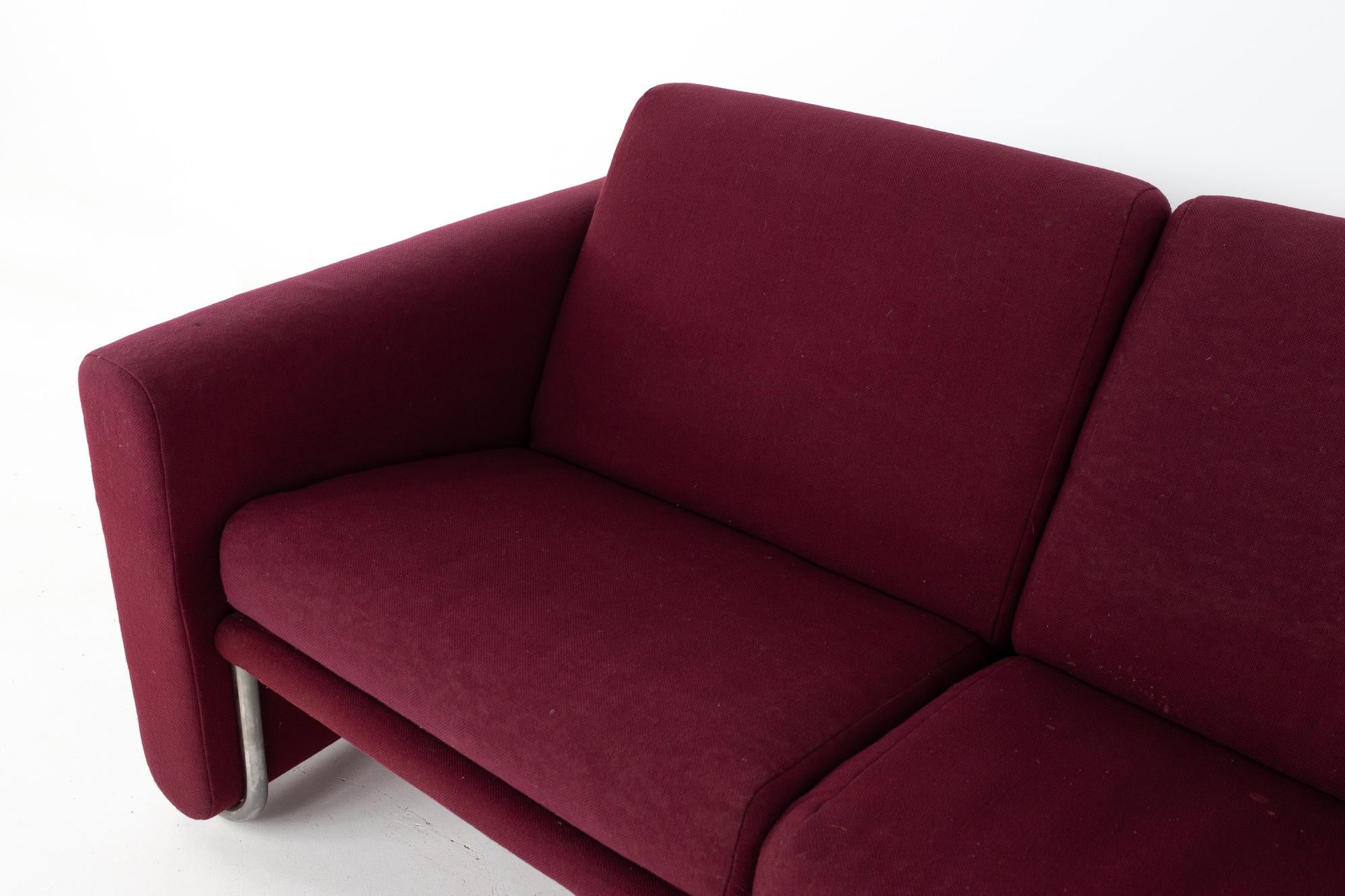 Upholstery Milo Baughman Style Mid Century Cranberry Purple and Chrome Loveseat Setee Sofa