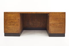 Milo Baughman Style Mid Century Custom Studio Burlwood Executive Desk