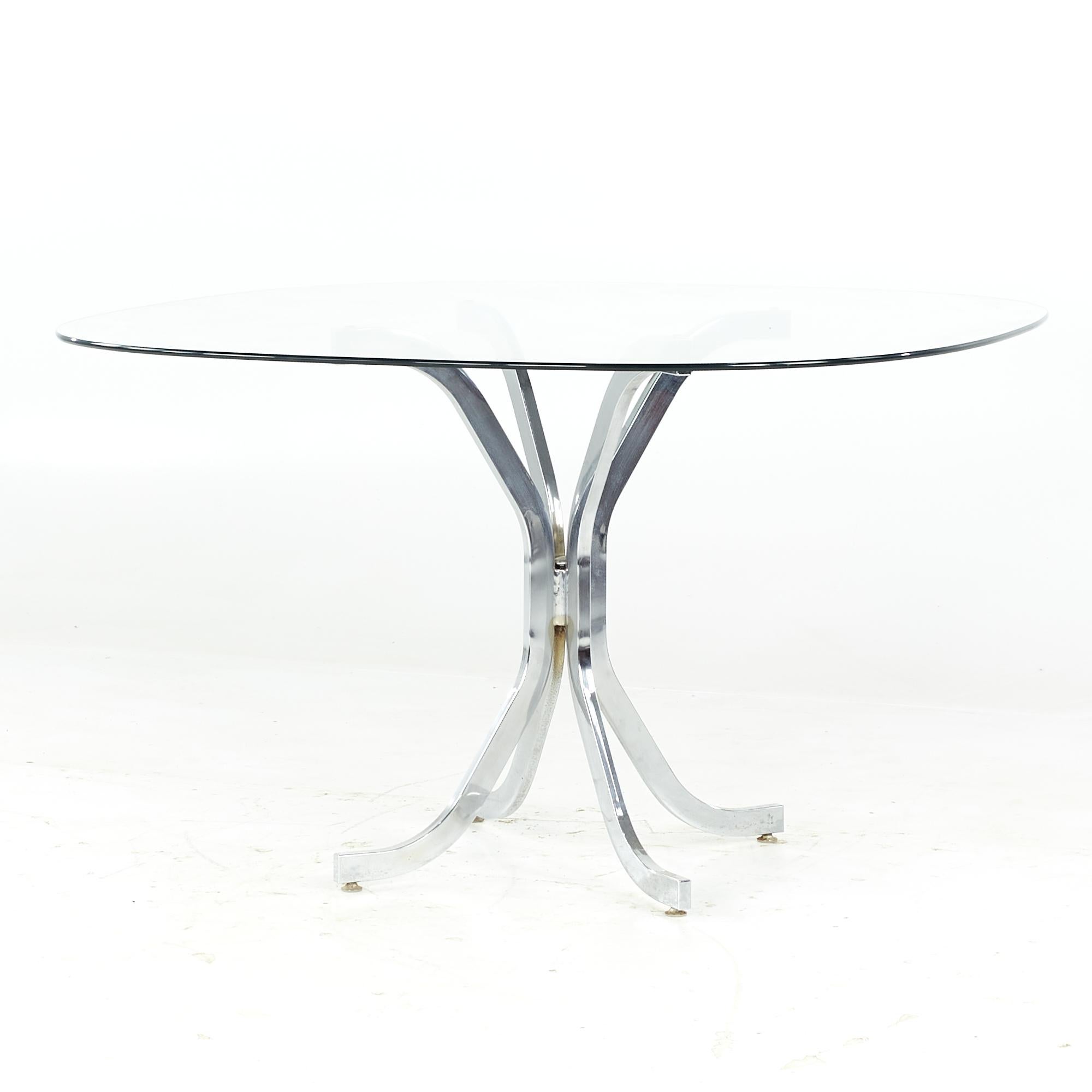 Mid-Century Modern Milo Baughman Style Midcentury Glass and Chrome Dining Room Table For Sale