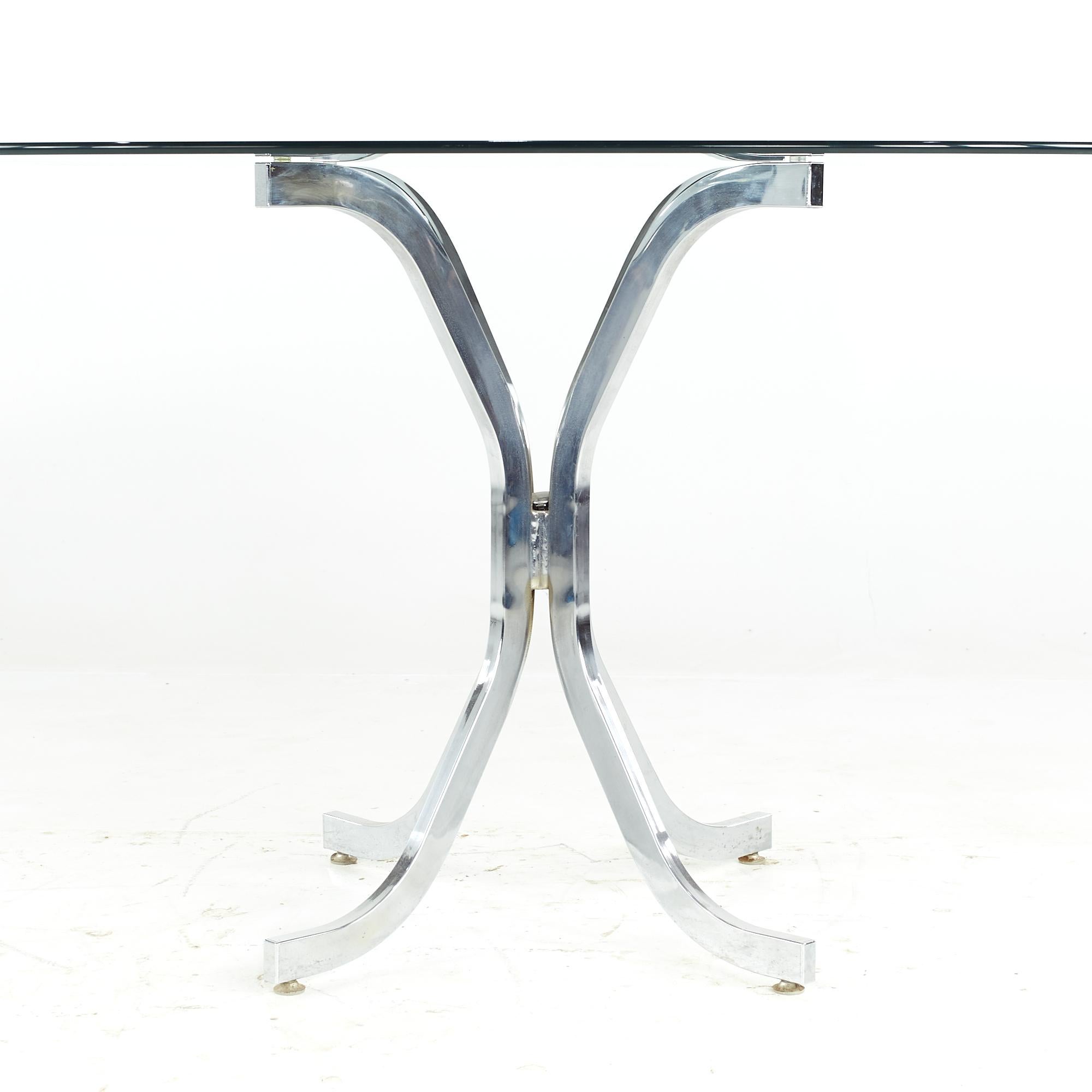 American Milo Baughman Style Midcentury Glass and Chrome Dining Room Table For Sale