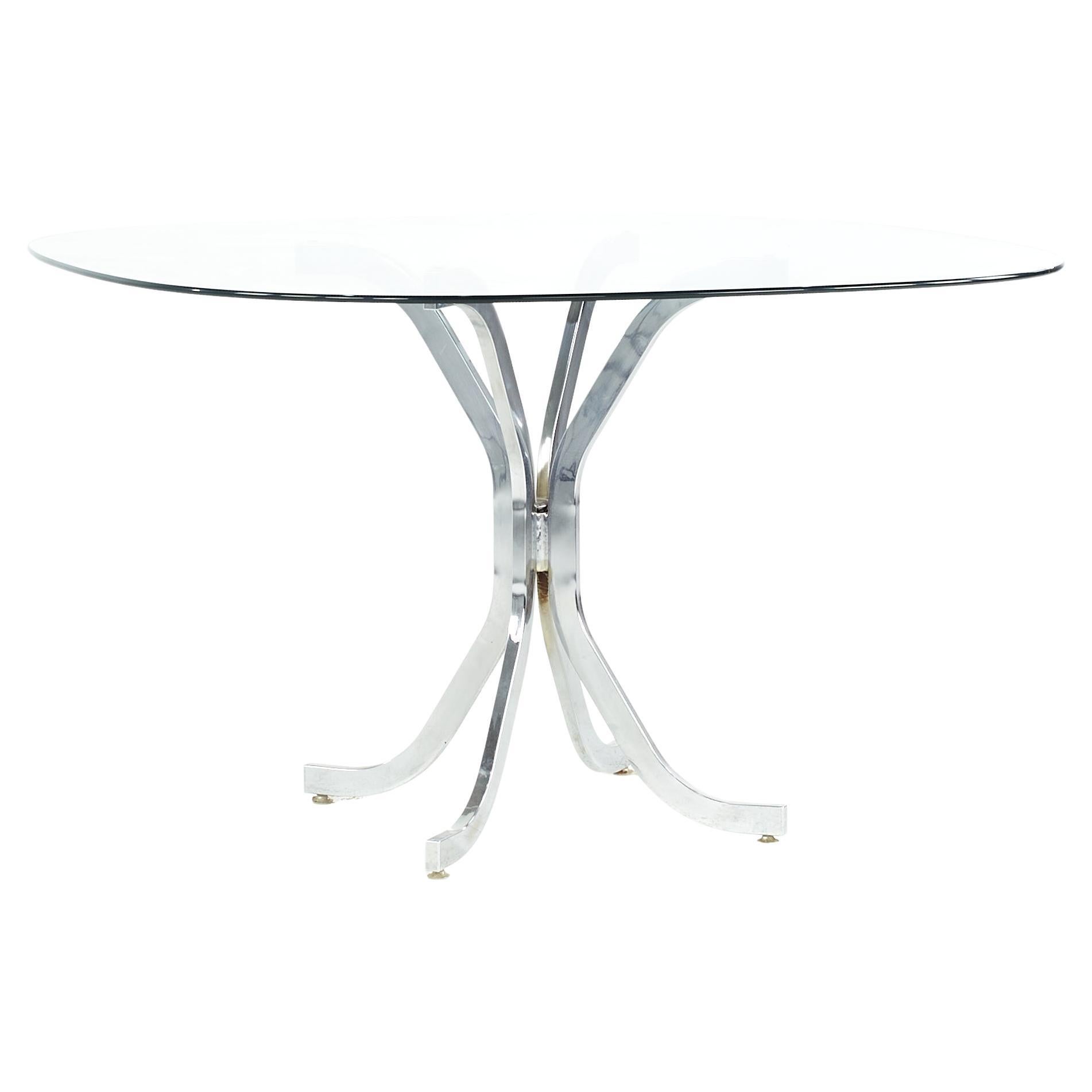 Milo Baughman Style Midcentury Glass and Chrome Dining Room Table For Sale