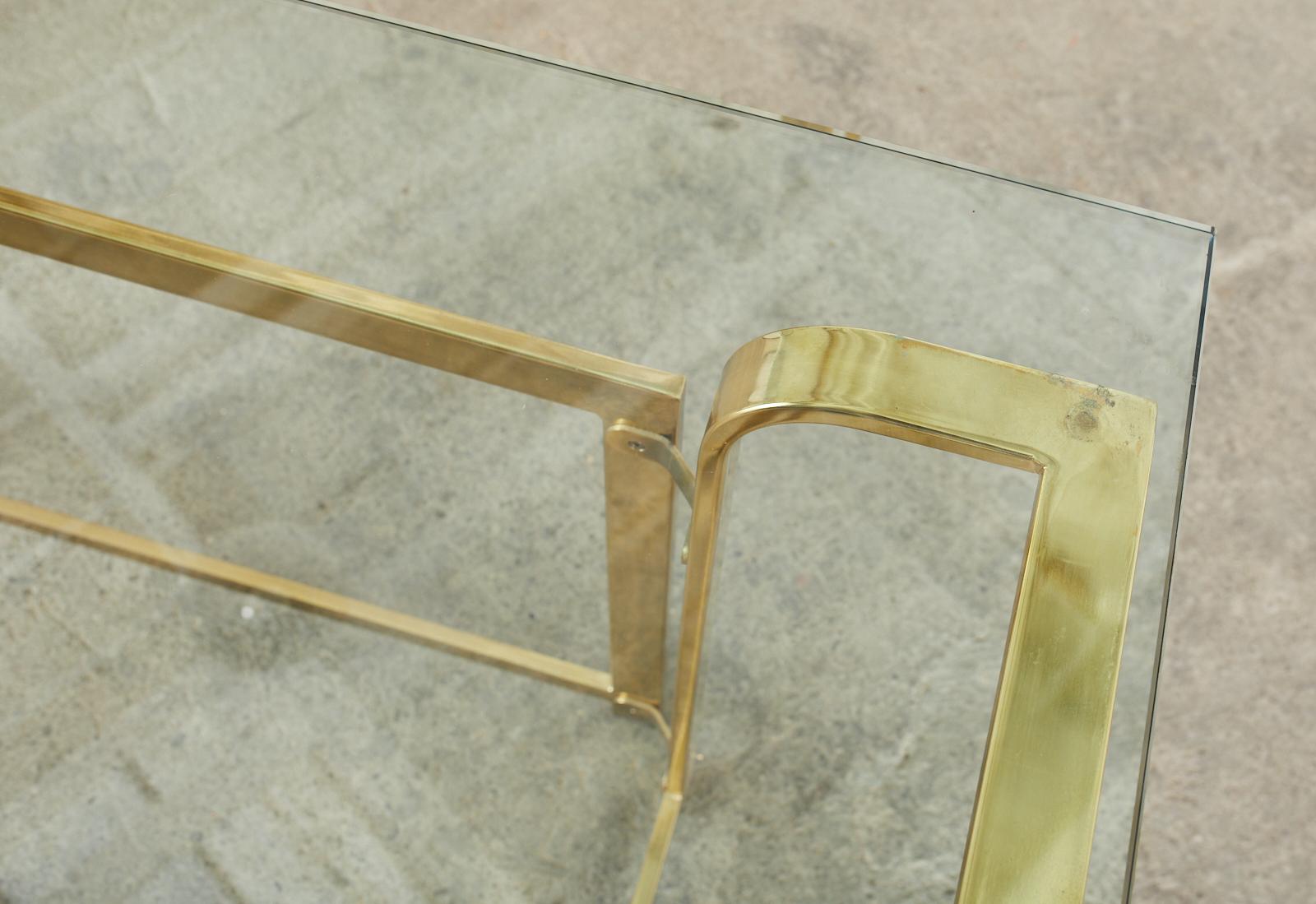 Milo Baughman Style Mid-Century Gold Brass and Glass Console For Sale 3