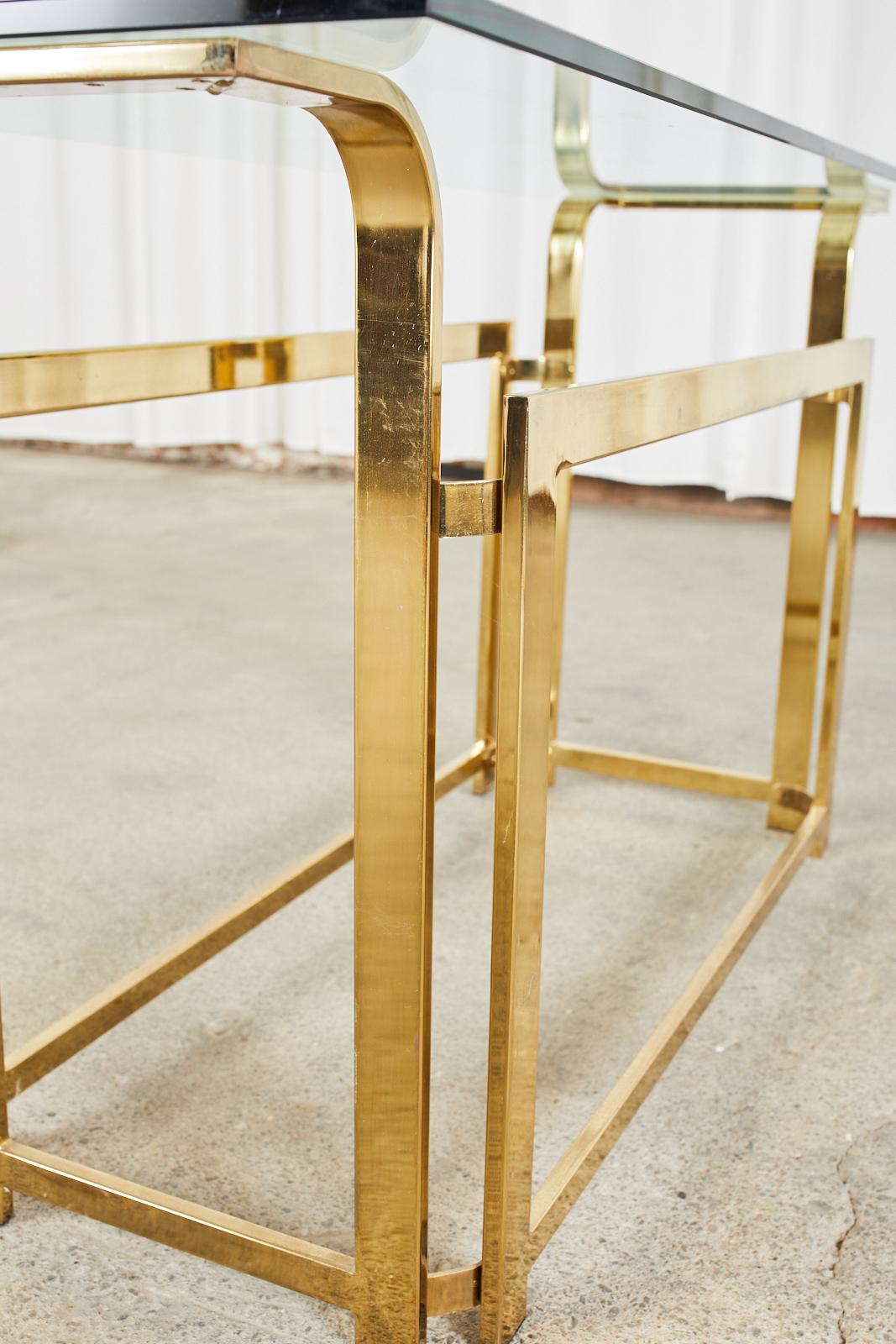 Milo Baughman Style Mid-Century Gold Brass and Glass Console For Sale 5