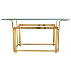 Milo Baughman Style Mid-Century Gold Brass and Glass Console