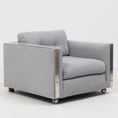 Milo Baughman Style Mid Century Grey and Chrome Frame Armchair