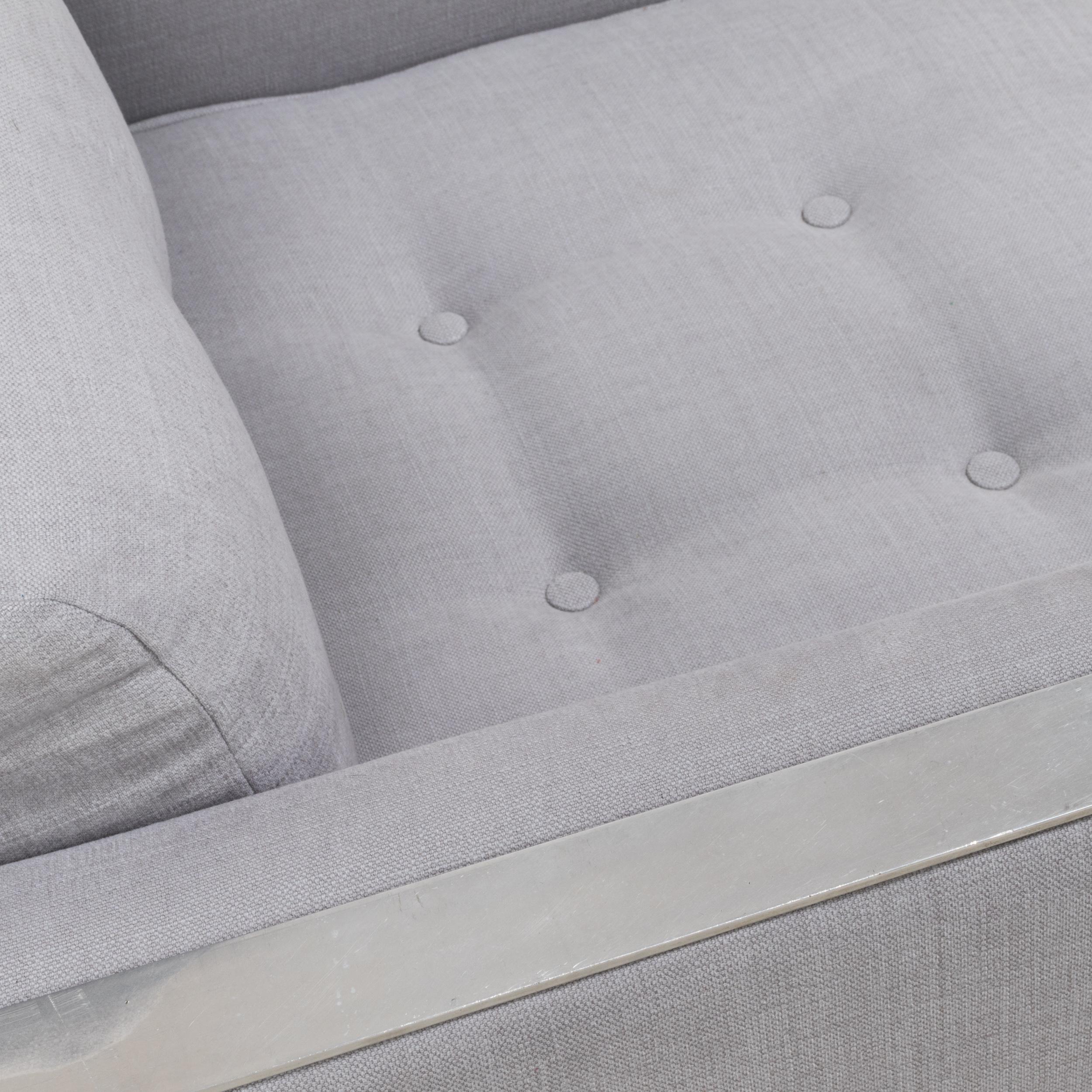 Fabric Milo Baughman Style Mid Century Grey and Chrome Frame Armchair