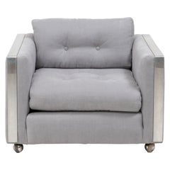 Milo Baughman Style Mid Century Grey and Chrome Frame Armchair