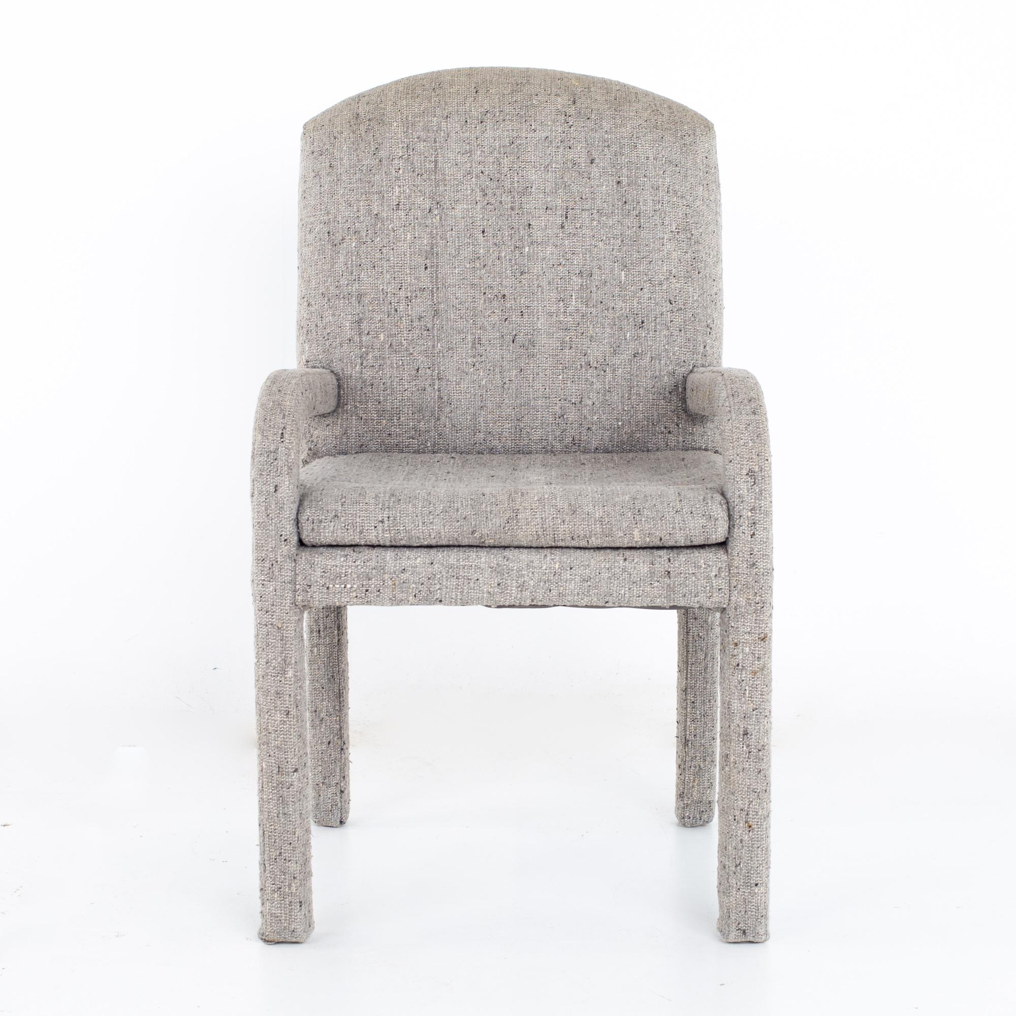 Late 20th Century Milo Baughman Style Mid Century Grey Parsons Chairs, Set of 4 For Sale