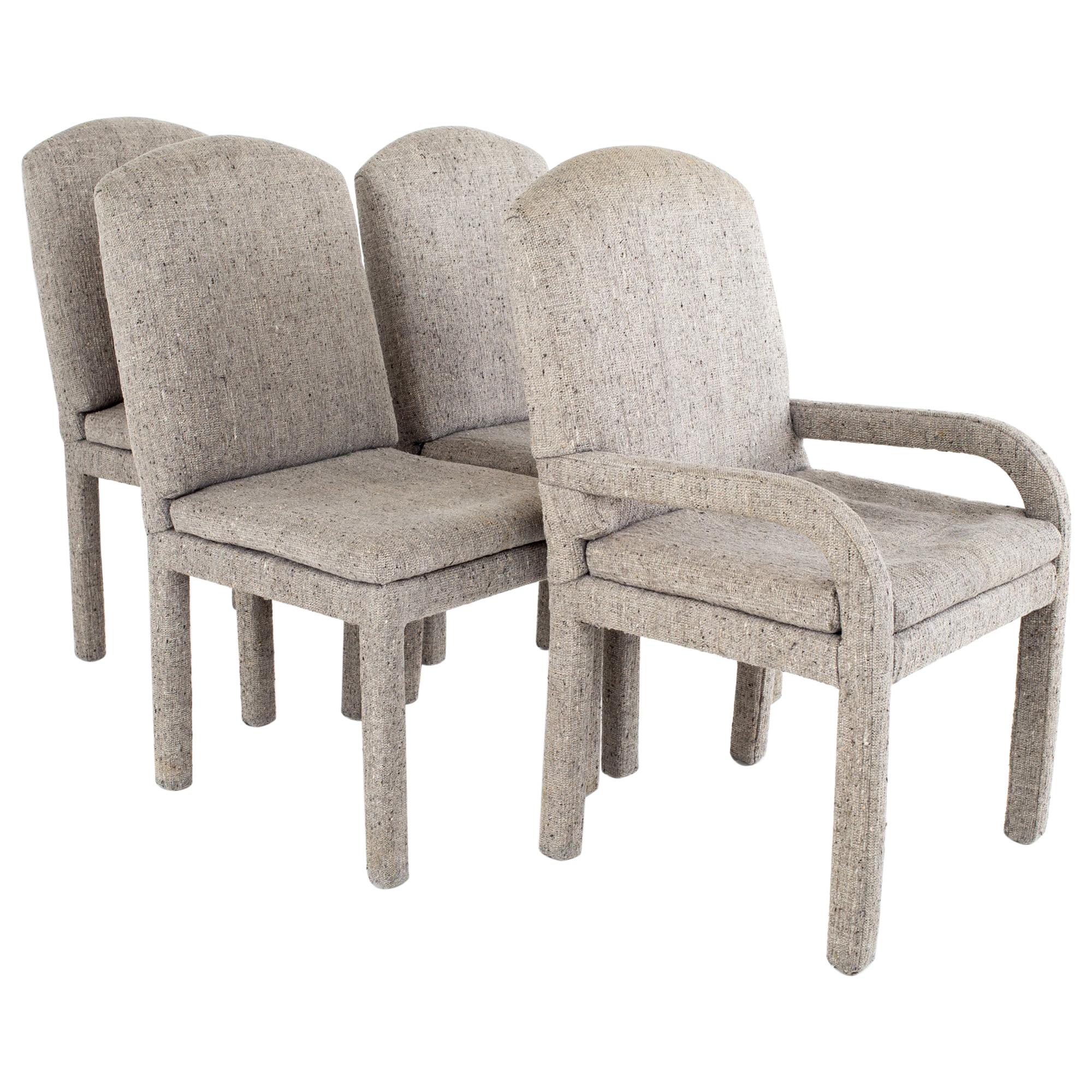Milo Baughman Style Mid Century Grey Parsons Chairs, Set of 4