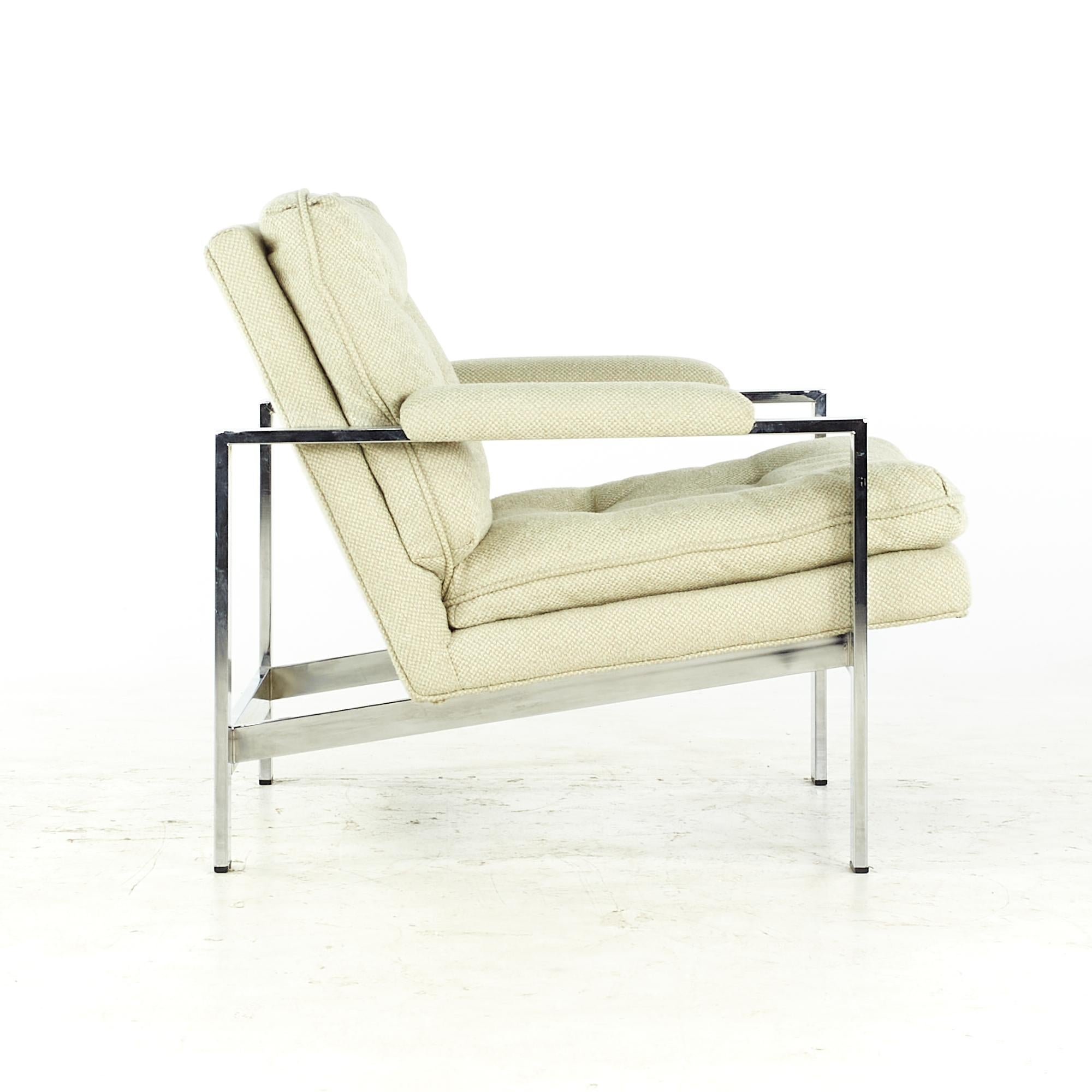 Milo Baughman Style Midcentury Italian Flatbar Lounge Chairs, Pair For Sale 3