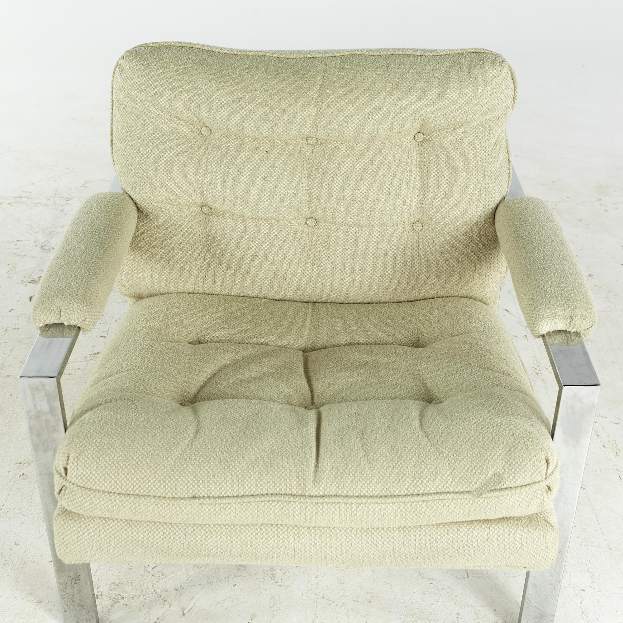 Milo Baughman Style Midcentury Italian Flatbar Lounge Chairs, Pair For Sale 5