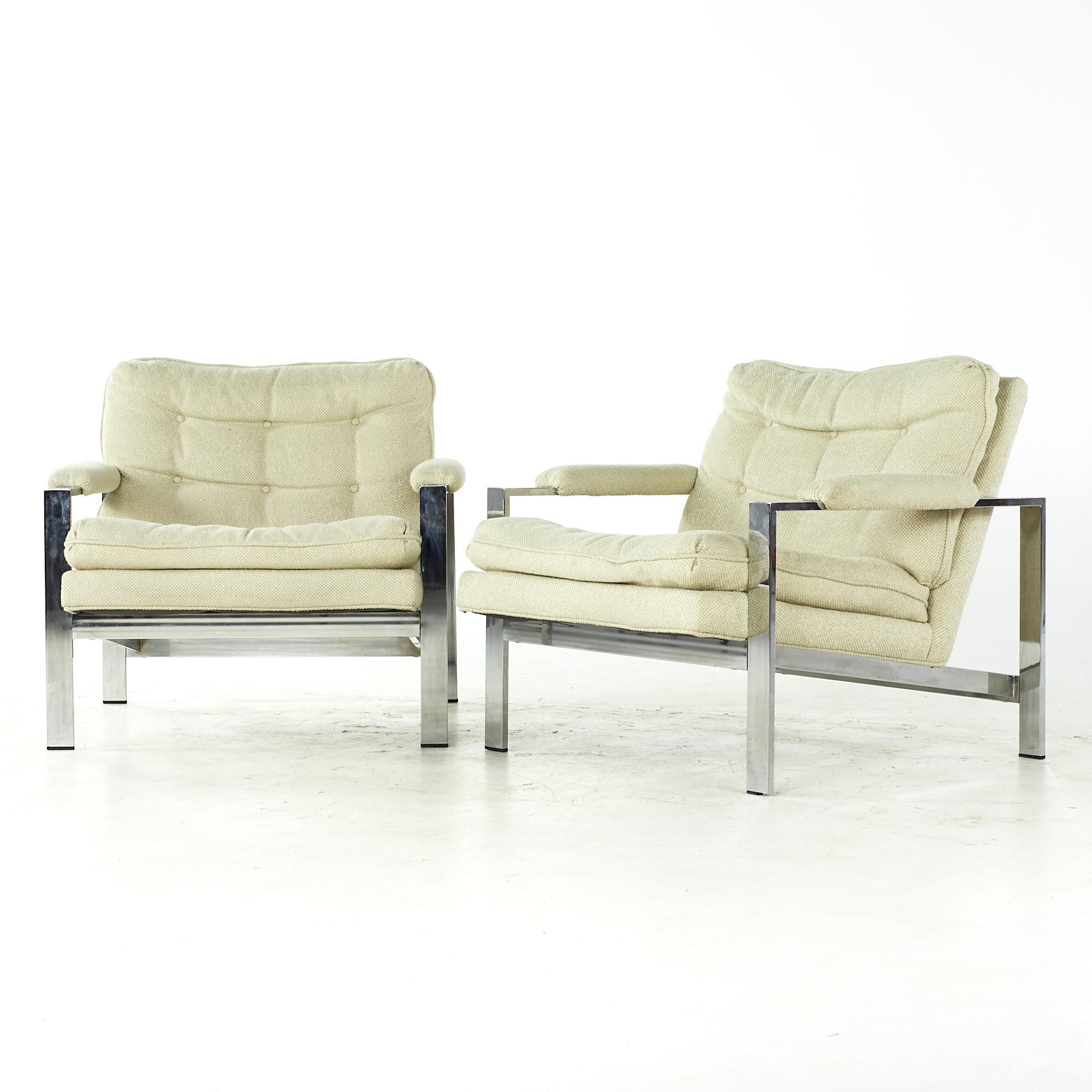 Mid-Century Modern Milo Baughman Style Midcentury Italian Flatbar Lounge Chairs, Pair For Sale