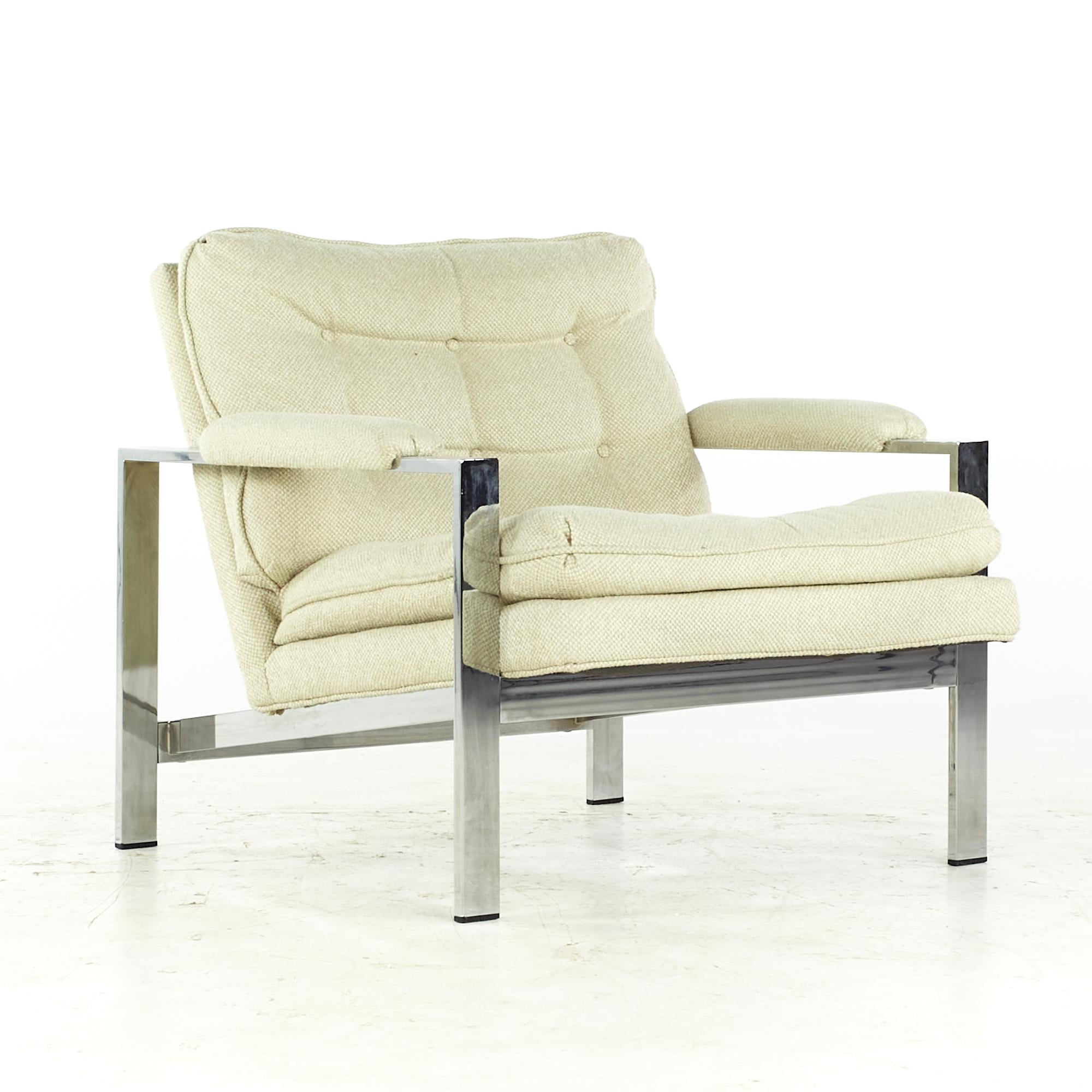 American Milo Baughman Style Midcentury Italian Flatbar Lounge Chairs, Pair For Sale