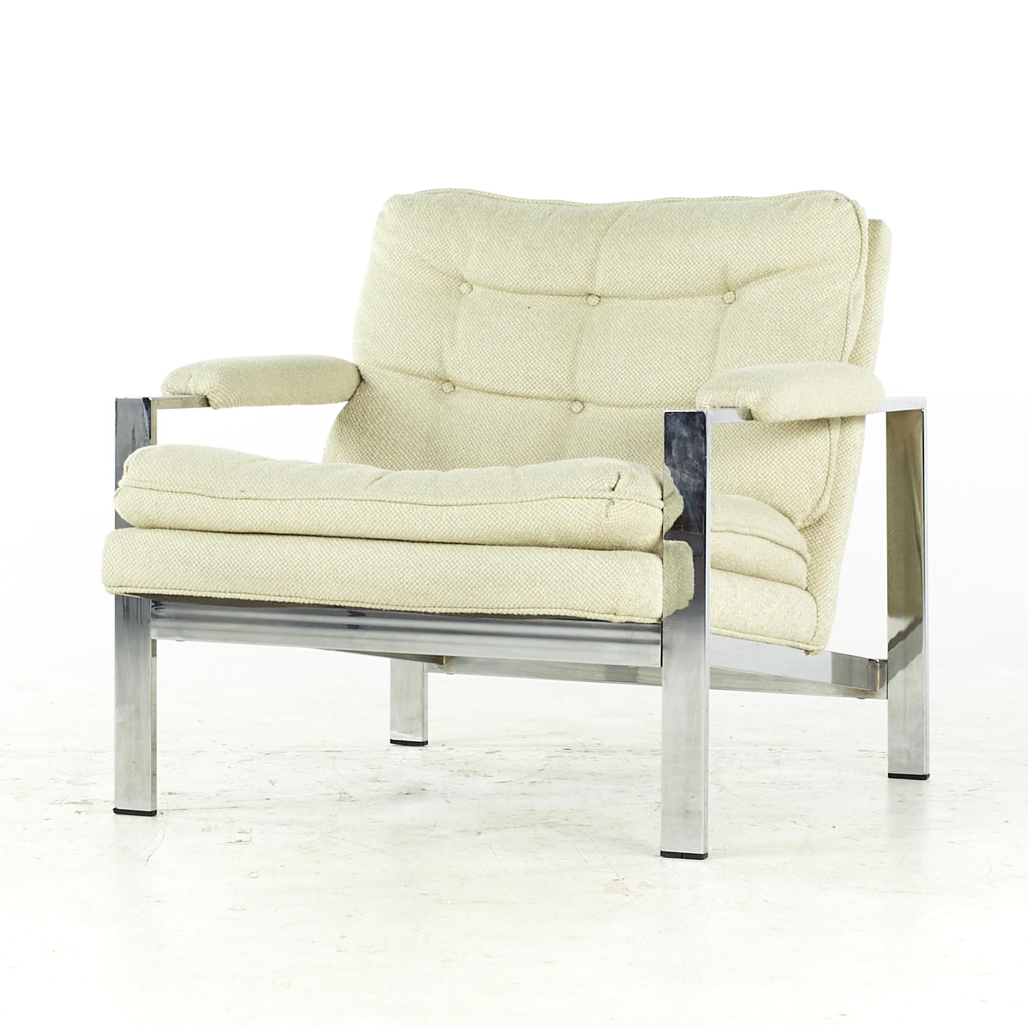Late 20th Century Milo Baughman Style Midcentury Italian Flatbar Lounge Chairs, Pair For Sale
