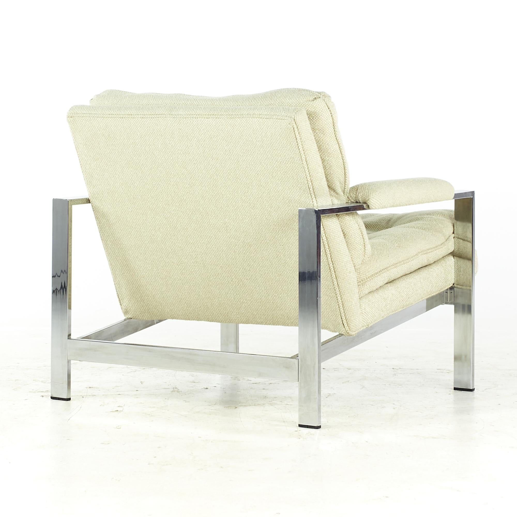 Upholstery Milo Baughman Style Midcentury Italian Flatbar Lounge Chairs, Pair For Sale