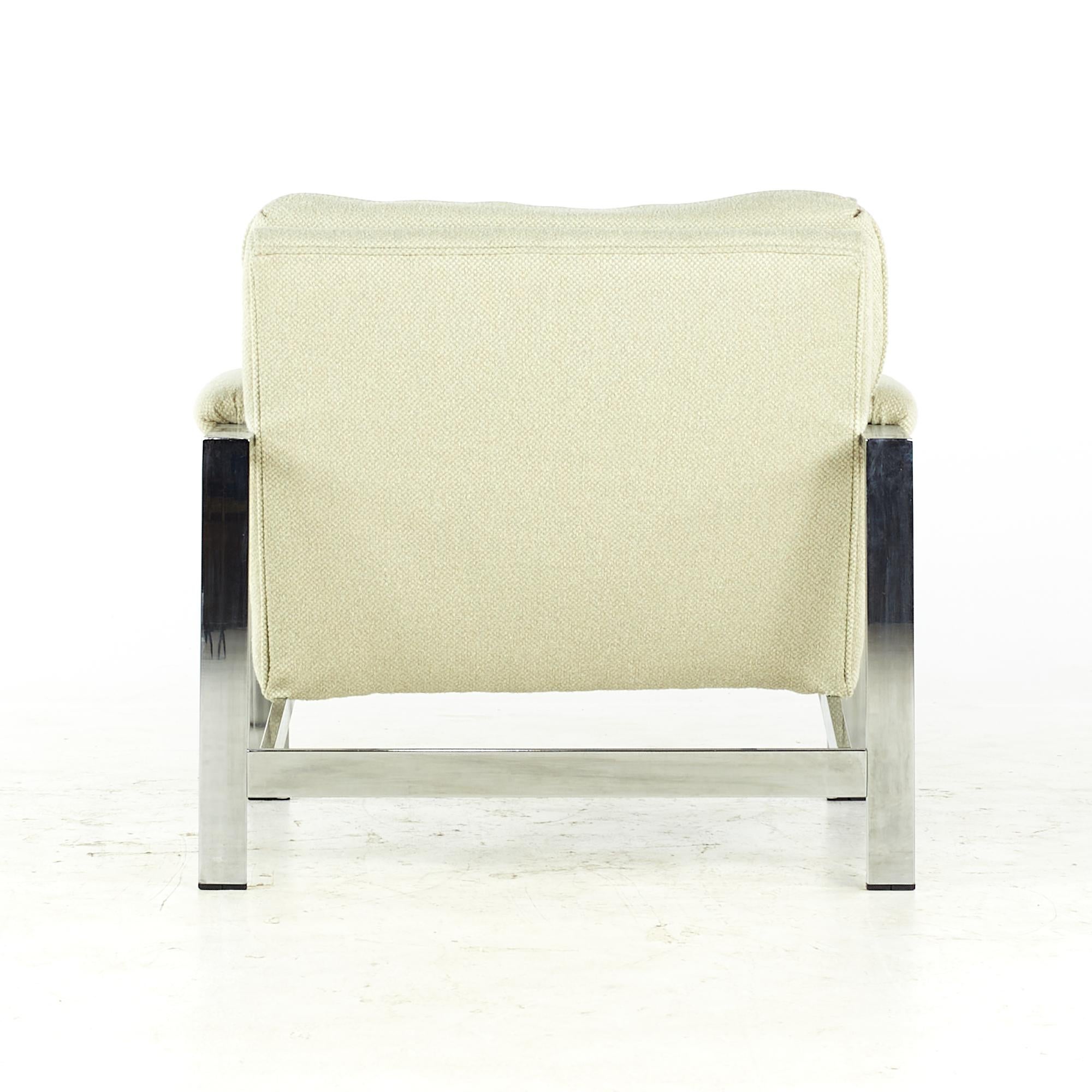 Milo Baughman Style Midcentury Italian Flatbar Lounge Chairs, Pair For Sale 1