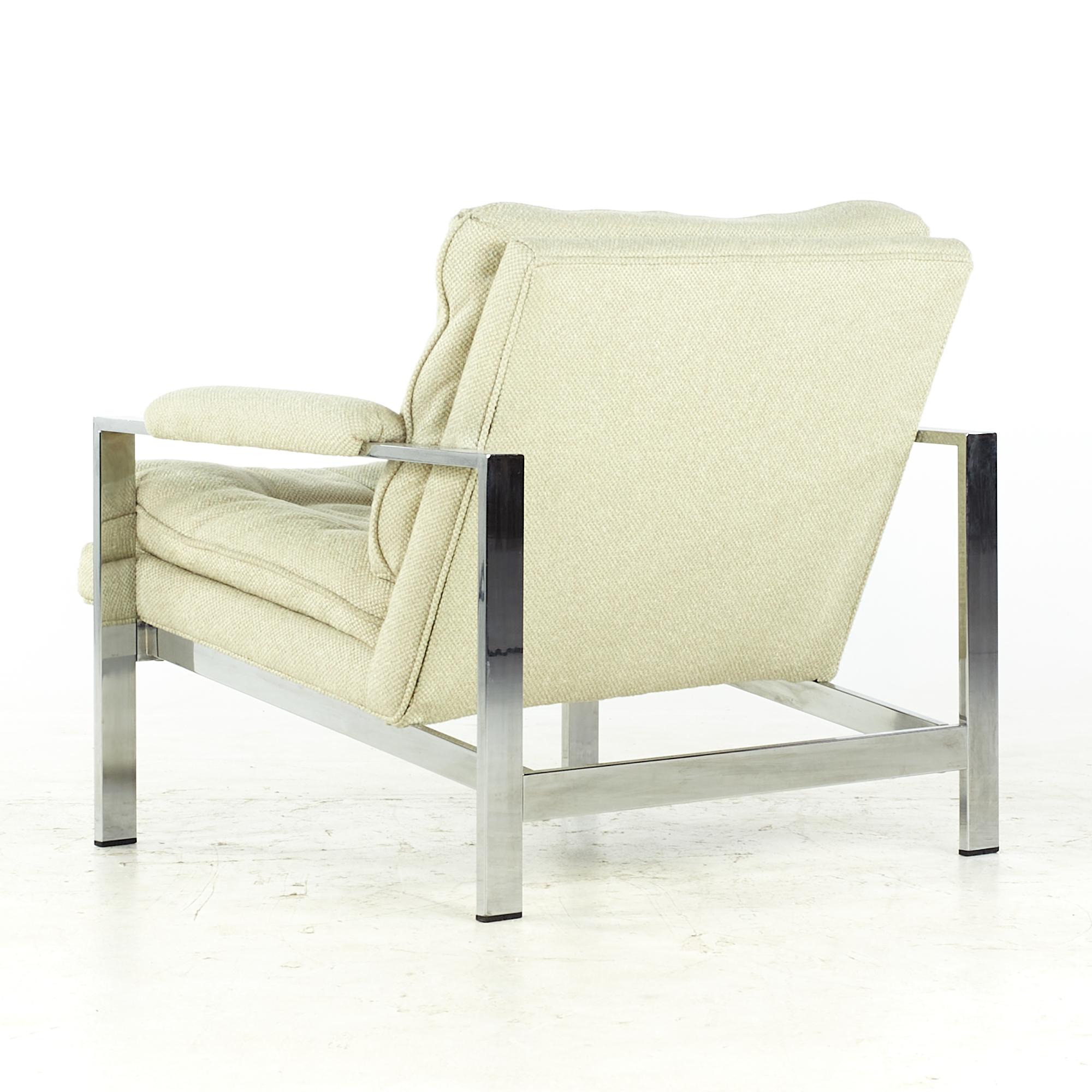 Milo Baughman Style Midcentury Italian Flatbar Lounge Chairs, Pair For Sale 2