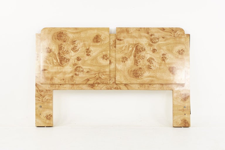 Milo Baughman Style Mid Century Laminate Burlwood Queen Headboard at