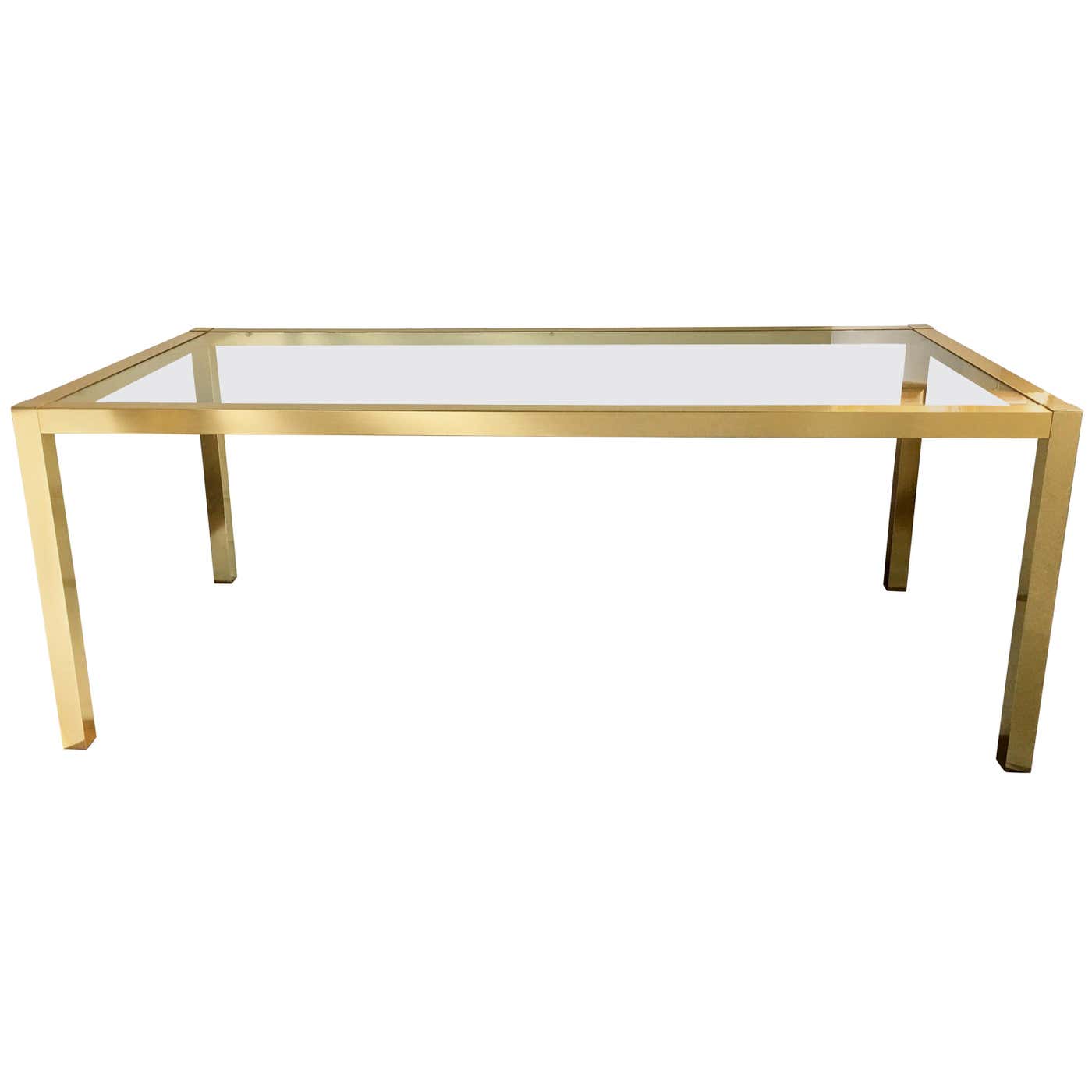 Milo Baughman Style Mid-Century Modern Brass and Glass Parsons Dining ...