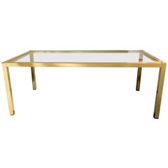 Milo Baughman Style Mid-Century Modern Brass & Glass Parsons Dining Table, 1970s