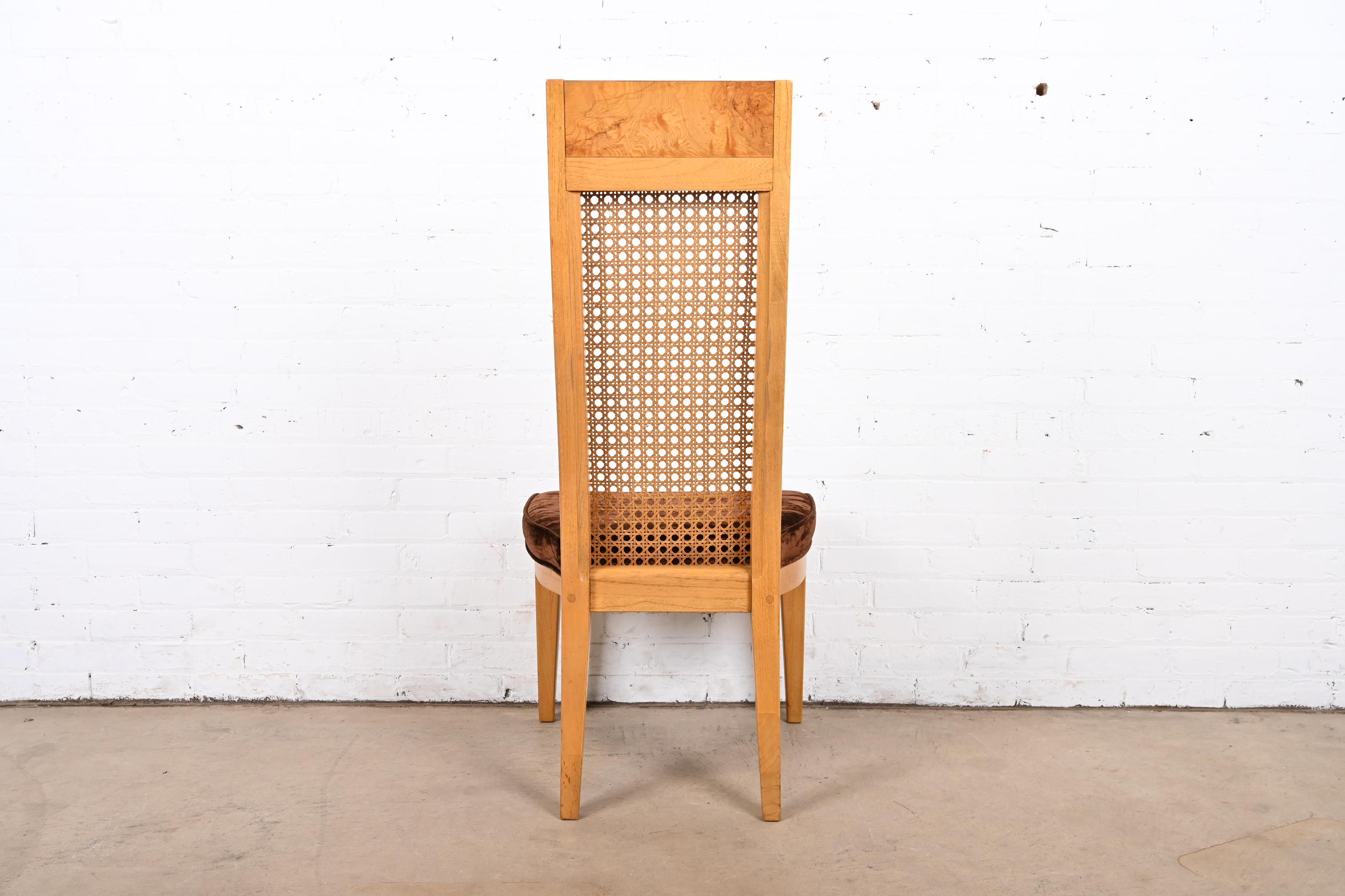 Chaises de salle à manger en bois de ronce et cannage de style Milo Baughman Modernity par Lane en vente 5