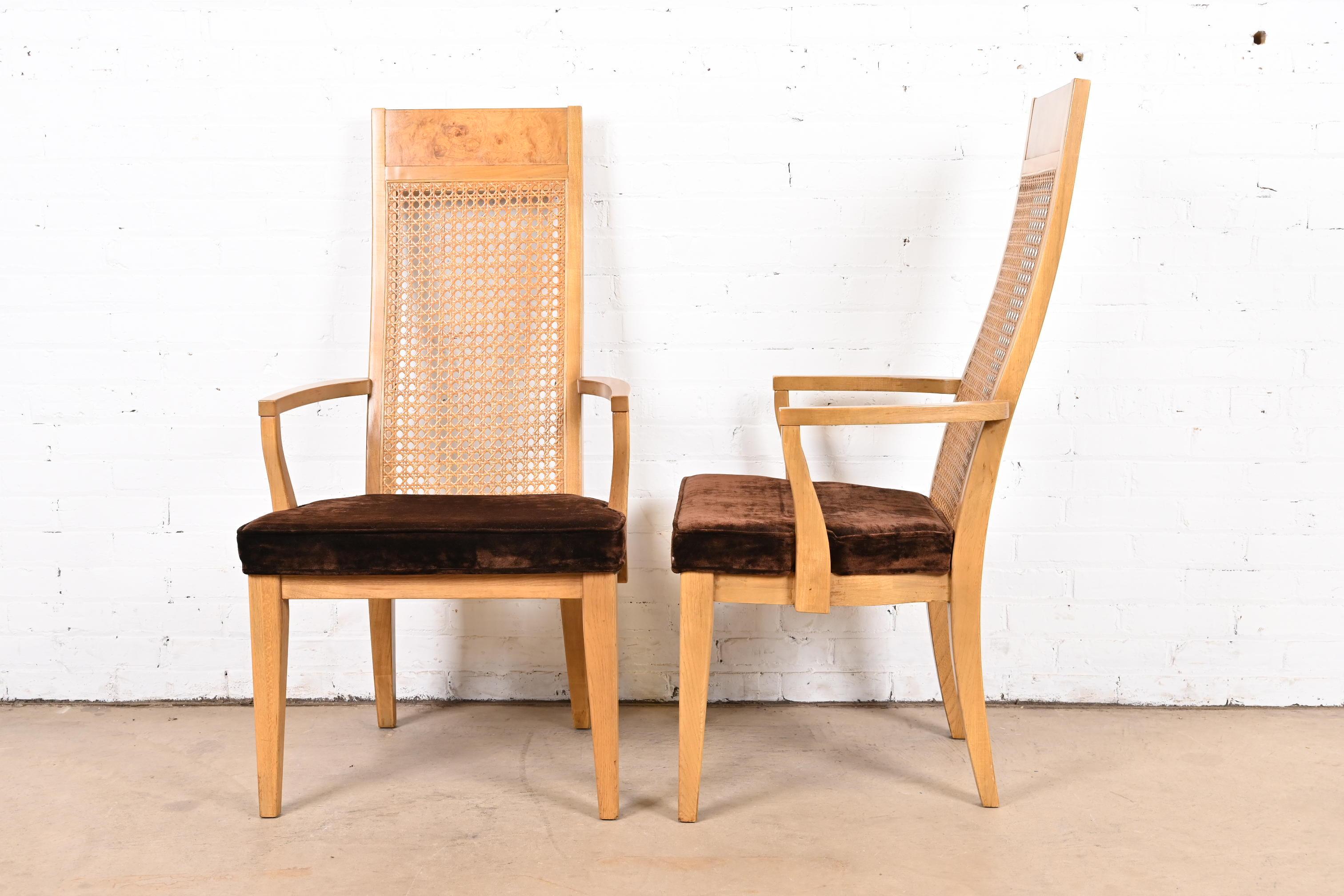 Chaises de salle à manger en bois de ronce et cannage de style Milo Baughman Modernity par Lane en vente 6