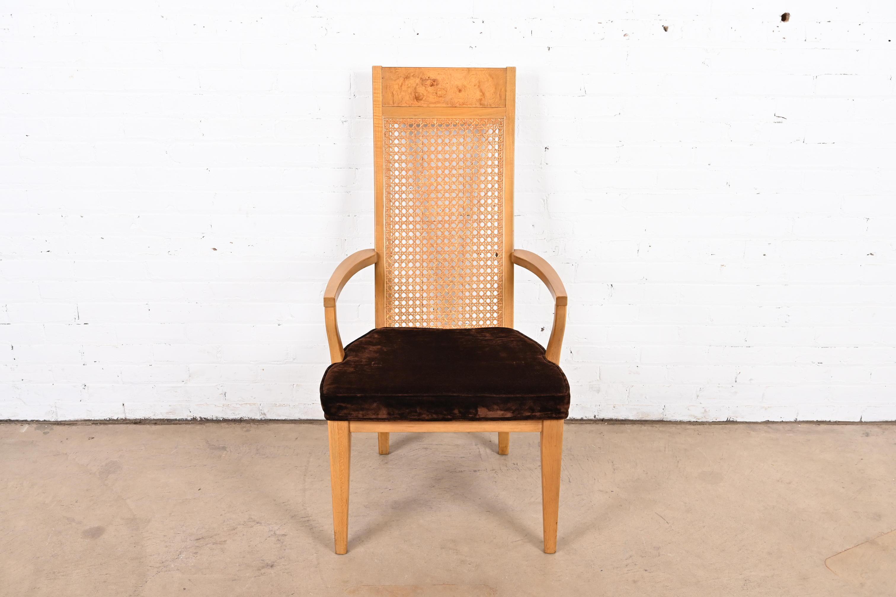 Chaises de salle à manger en bois de ronce et cannage de style Milo Baughman Modernity par Lane en vente 7