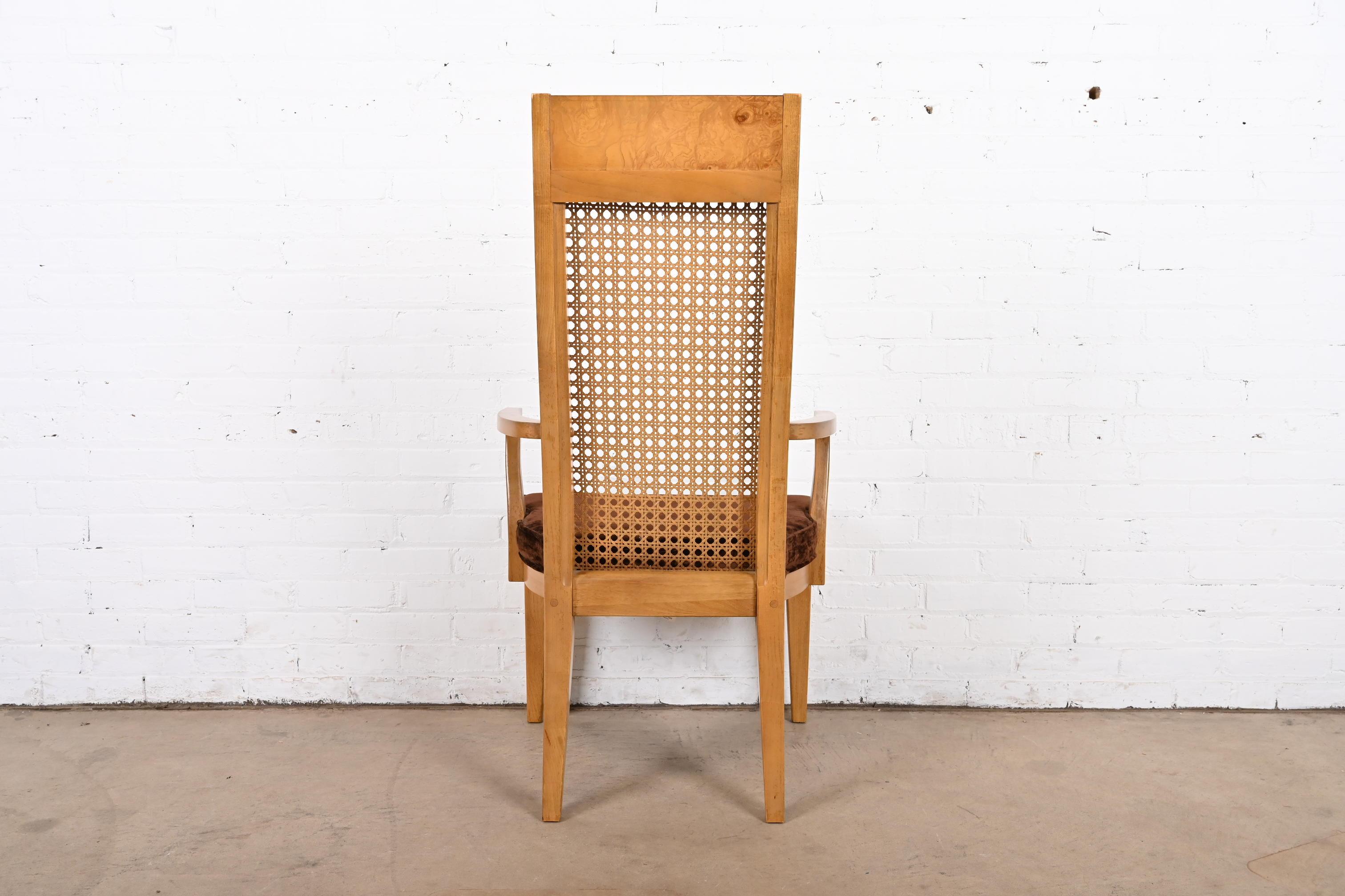 Chaises de salle à manger en bois de ronce et cannage de style Milo Baughman Modernity par Lane en vente 12