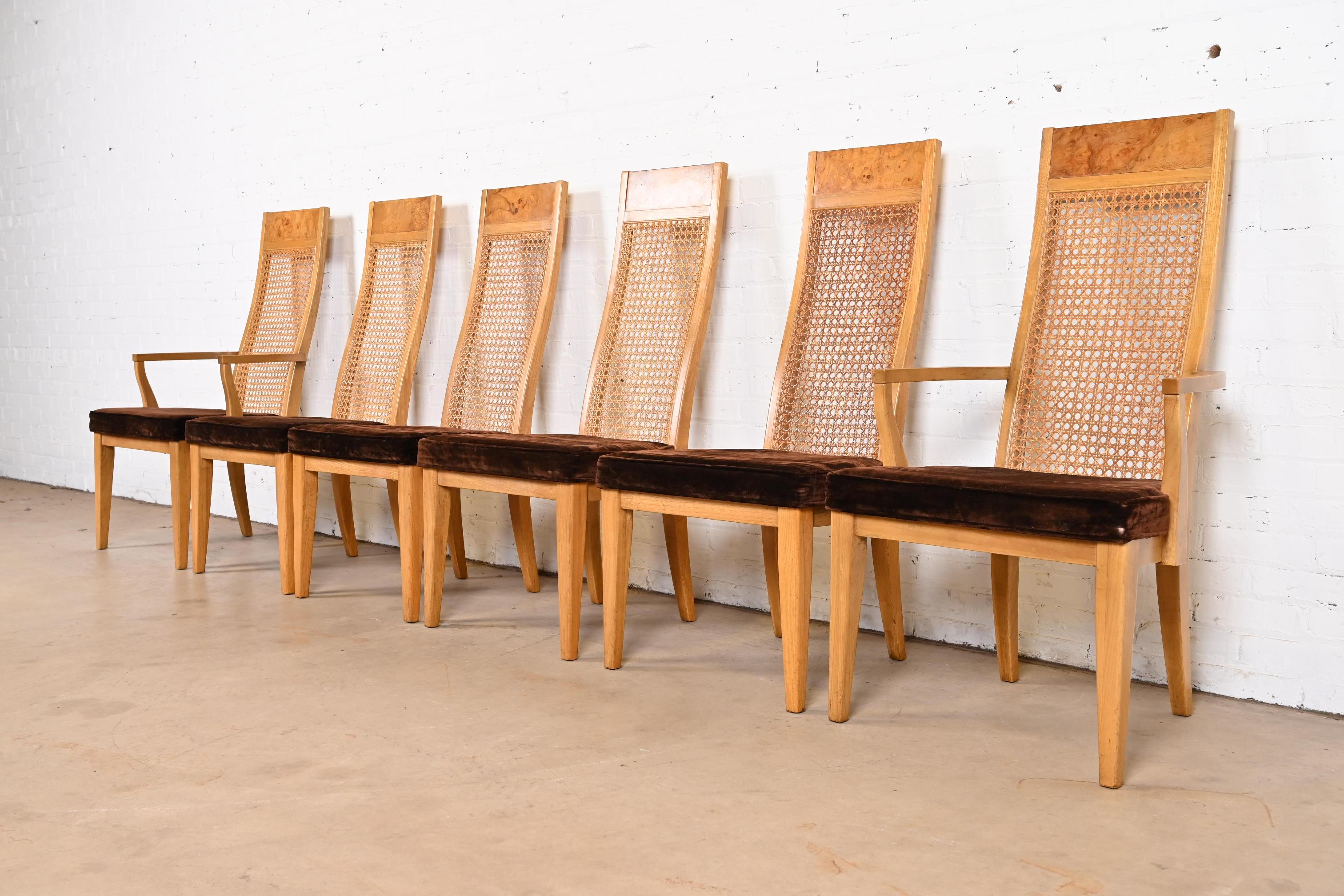 Chaises de salle à manger en bois de ronce et cannage de style Milo Baughman Modernity par Lane Bon état - En vente à South Bend, IN
