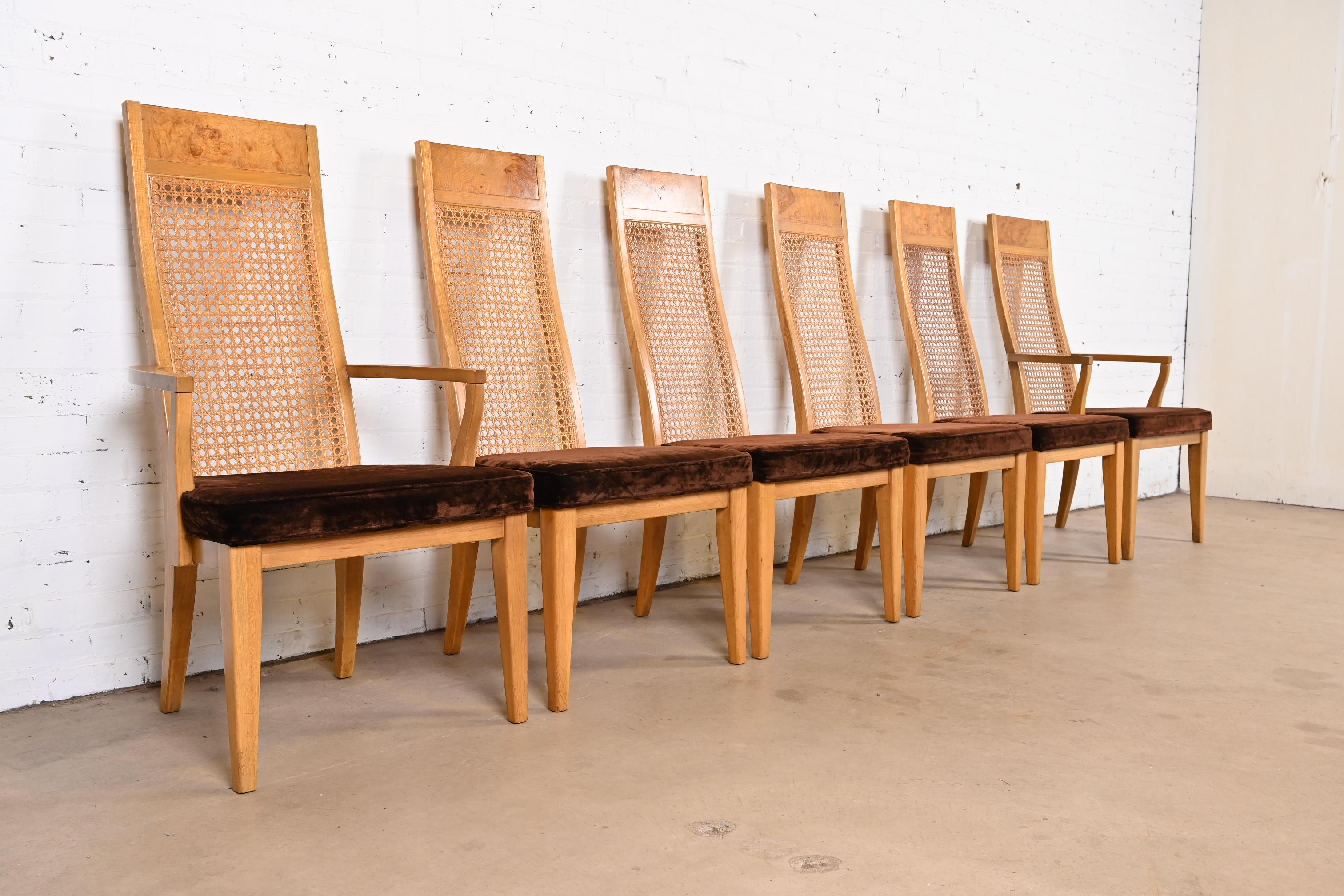 Fin du 20e siècle Chaises de salle à manger en bois de ronce et cannage de style Milo Baughman Modernity par Lane en vente