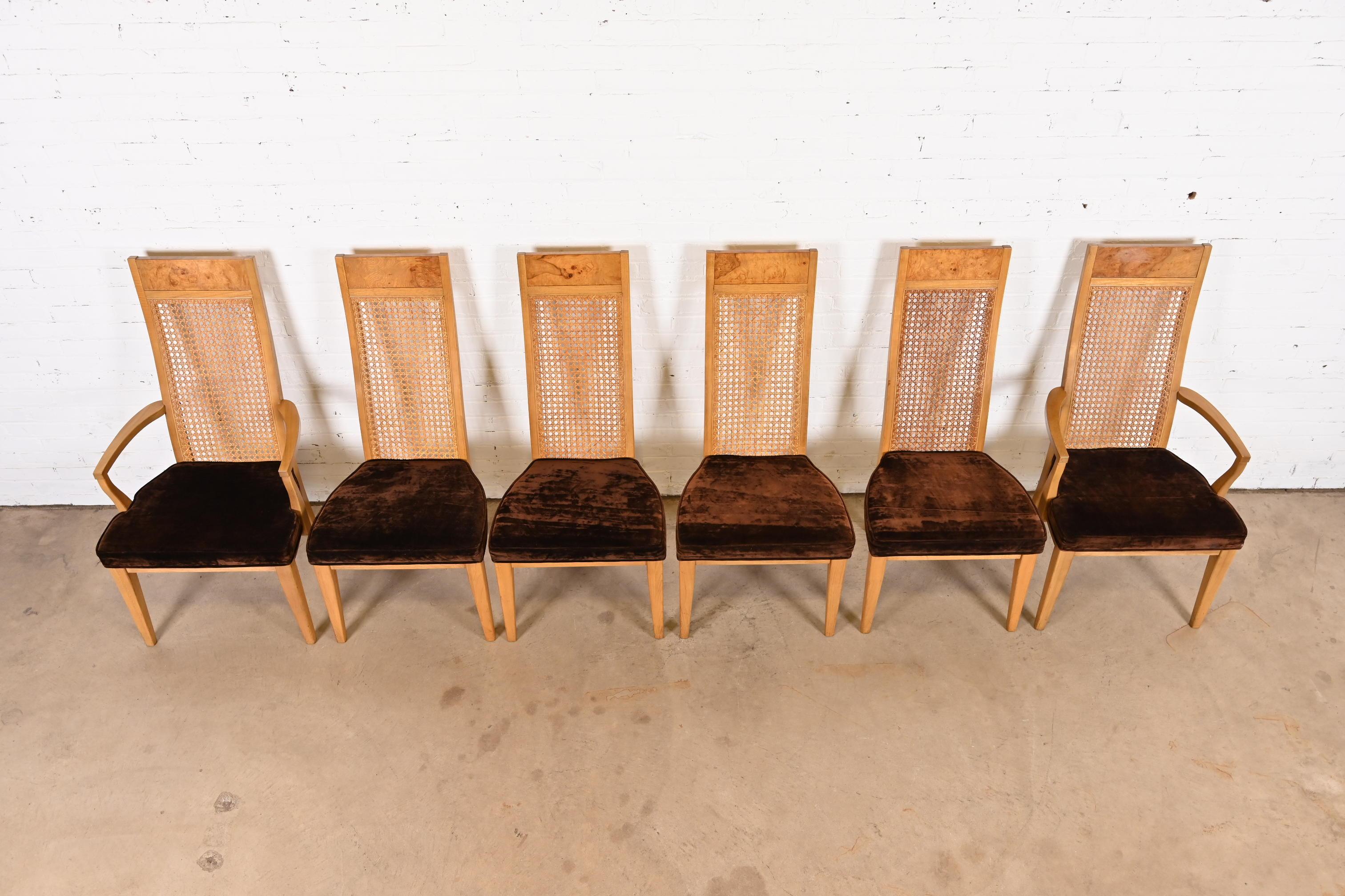 Chaises de salle à manger en bois de ronce et cannage de style Milo Baughman Modernity par Lane en vente 1