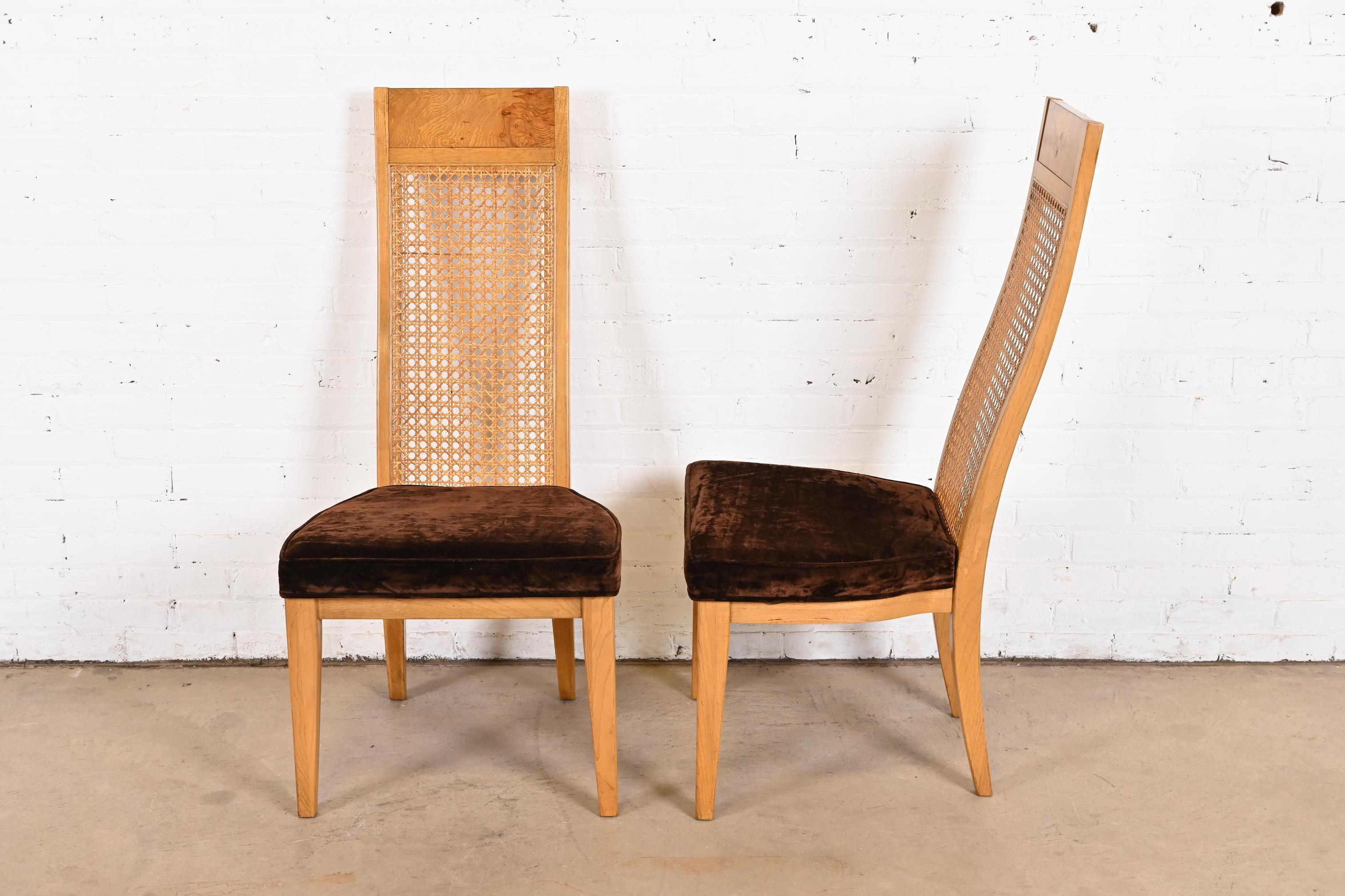 Chaises de salle à manger en bois de ronce et cannage de style Milo Baughman Modernity par Lane en vente 2