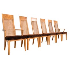 Milo Baughman Stil Mid-Century Modern Esszimmerstühle aus Wurzelholz und Schilfrohr von Lane