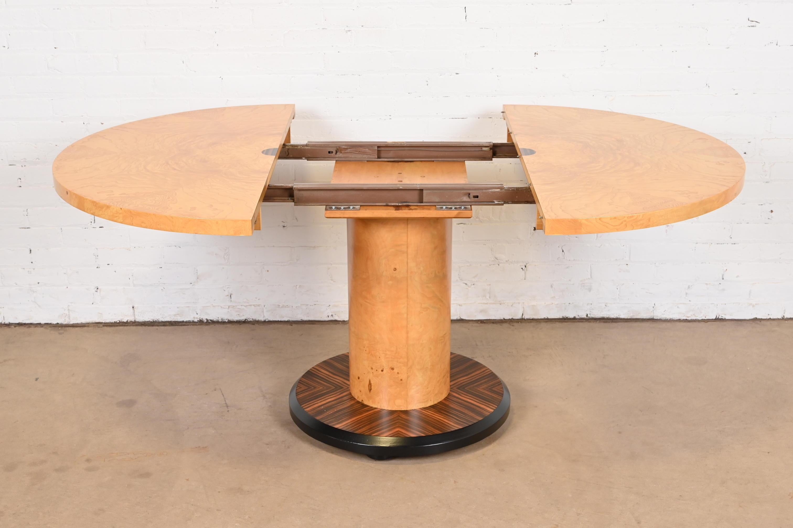 Milo Baughman Style Mid-Century Modern Burl Wood and Macassar Dining Table For Sale 7
