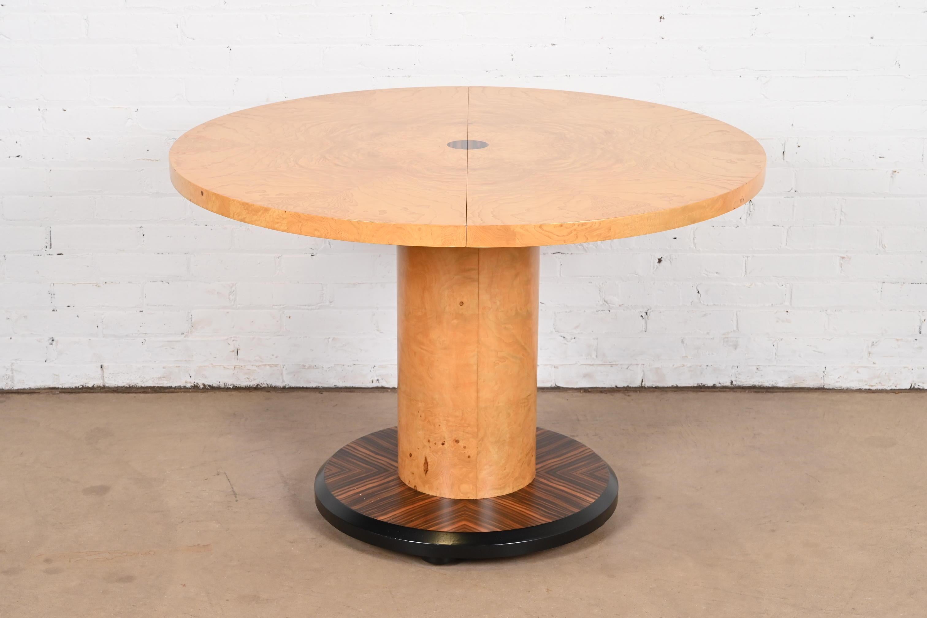 Milo Baughman Style Mid-Century Modern Burl Wood and Macassar Dining Table For Sale 8