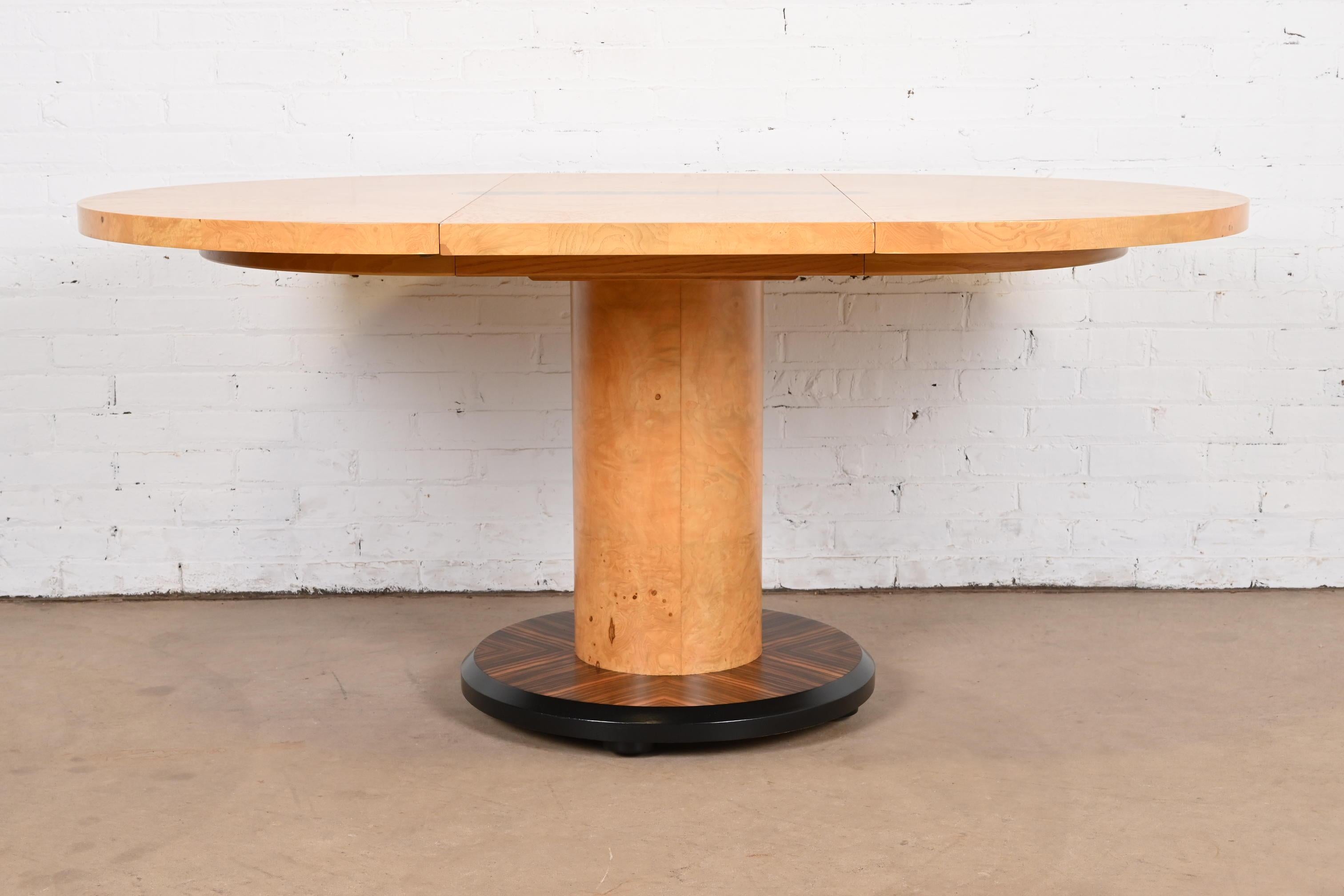 American Milo Baughman Style Mid-Century Modern Burl Wood and Macassar Dining Table For Sale