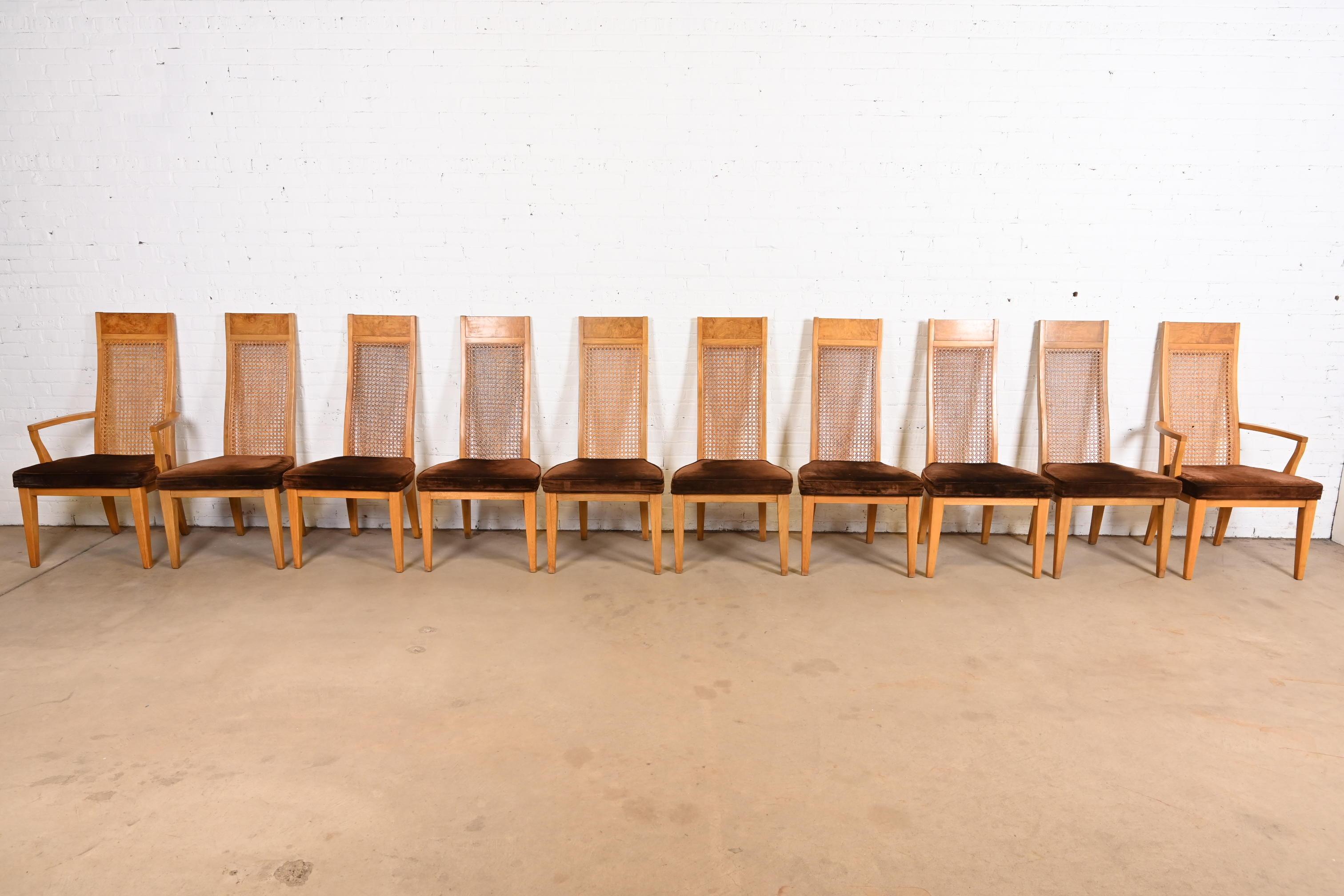 Mid-Century moderno Sedie da pranzo con schienale alto in legno di rovere e canna in stile Milo Baughman, metà del secolo scorso in vendita
