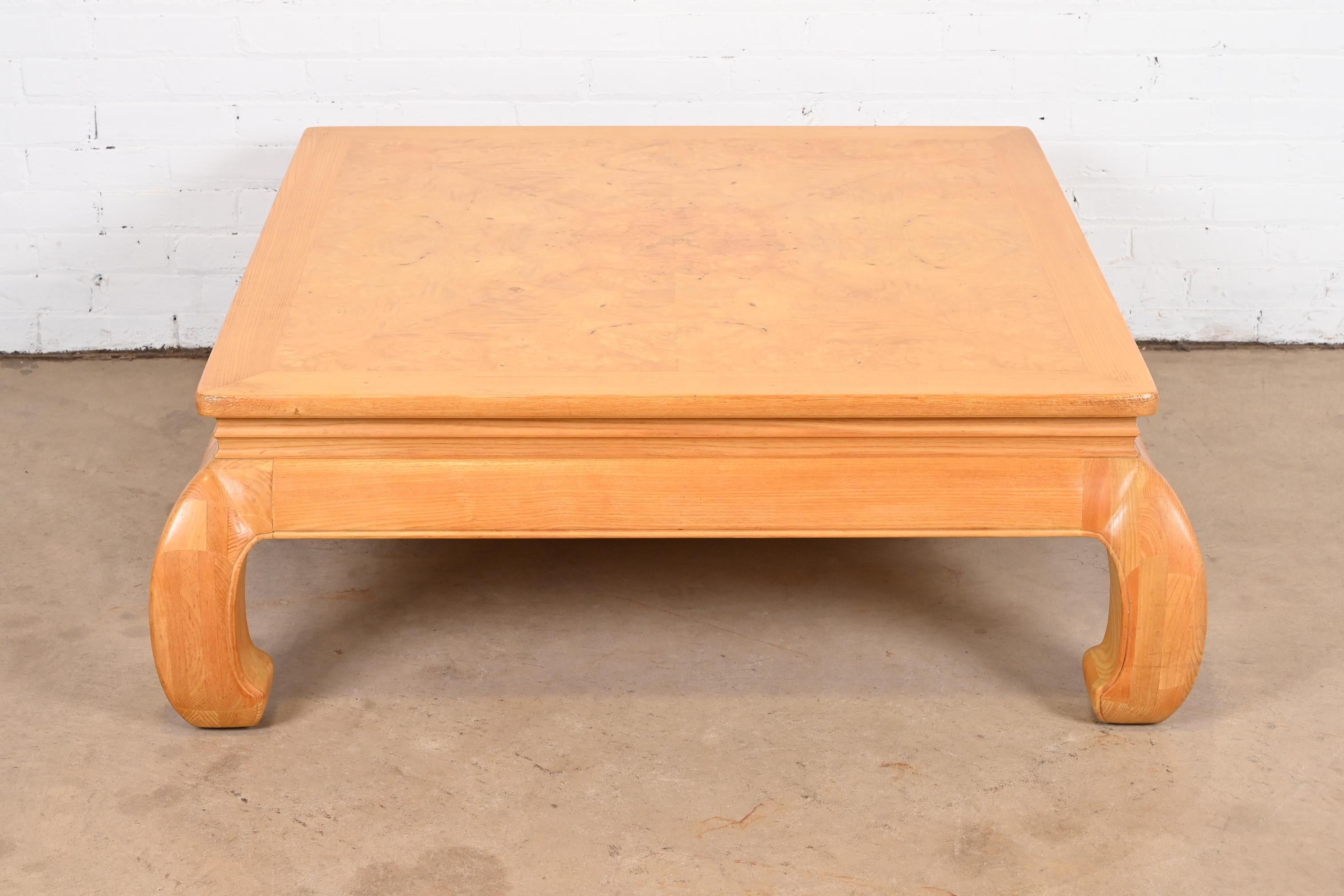 Milo Baughman Style Mid-Century Modern Burl Wood Coffee Table by Henredon In Good Condition For Sale In South Bend, IN