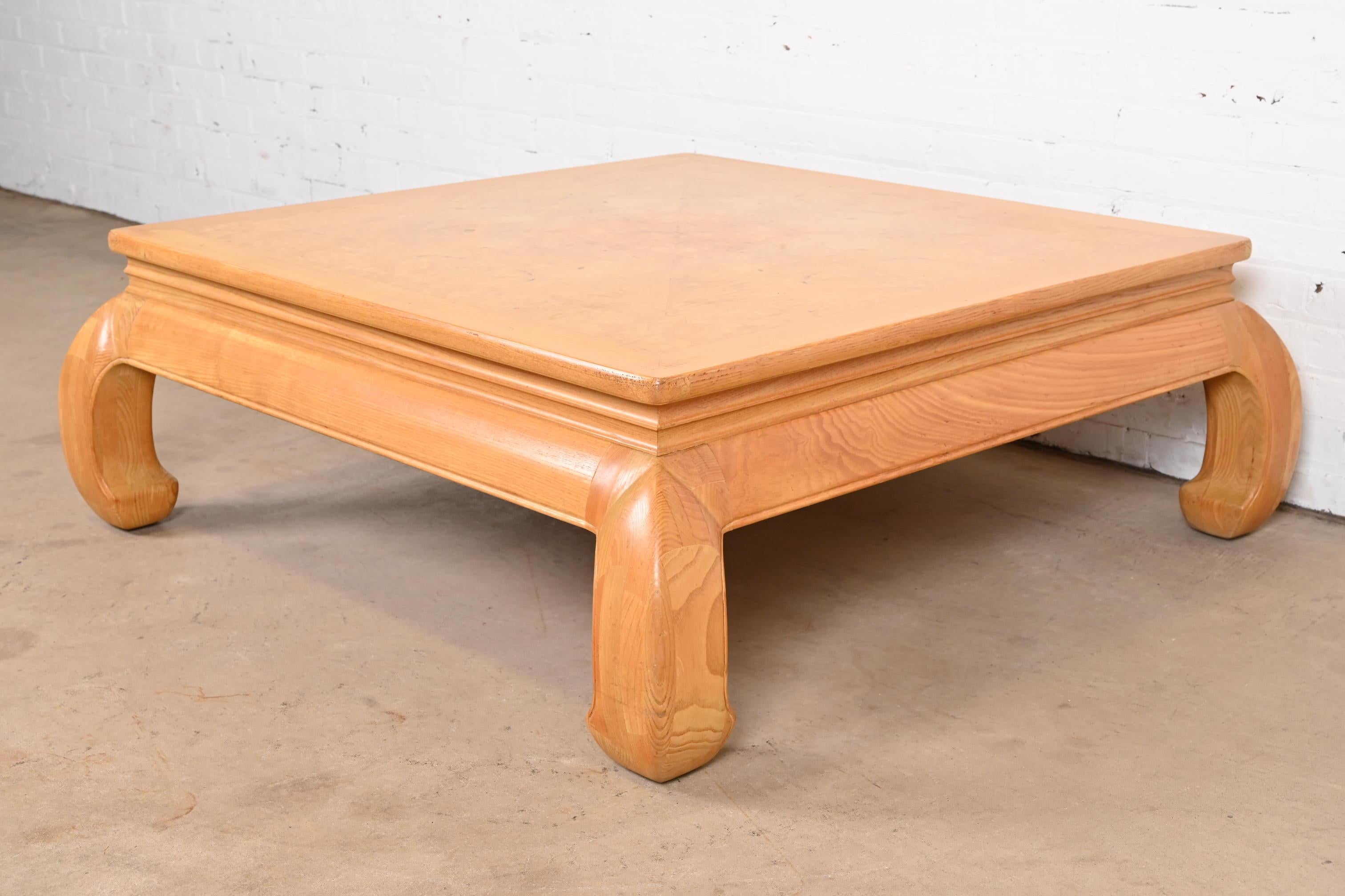 Ash Milo Baughman Style Mid-Century Modern Burl Wood Coffee Table by Henredon