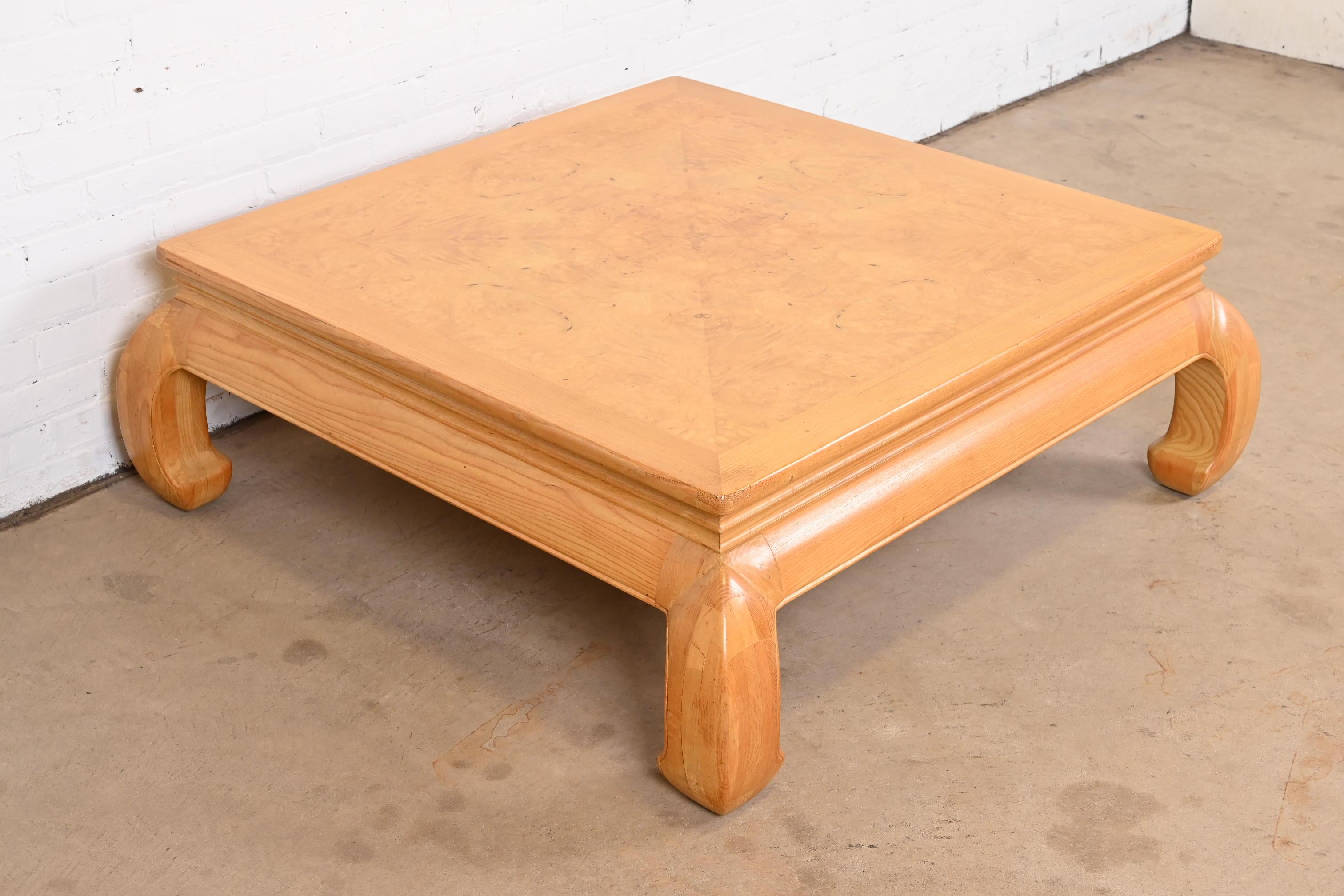 Milo Baughman Style Mid-Century Modern Burl Wood Coffee Table by Henredon For Sale 1