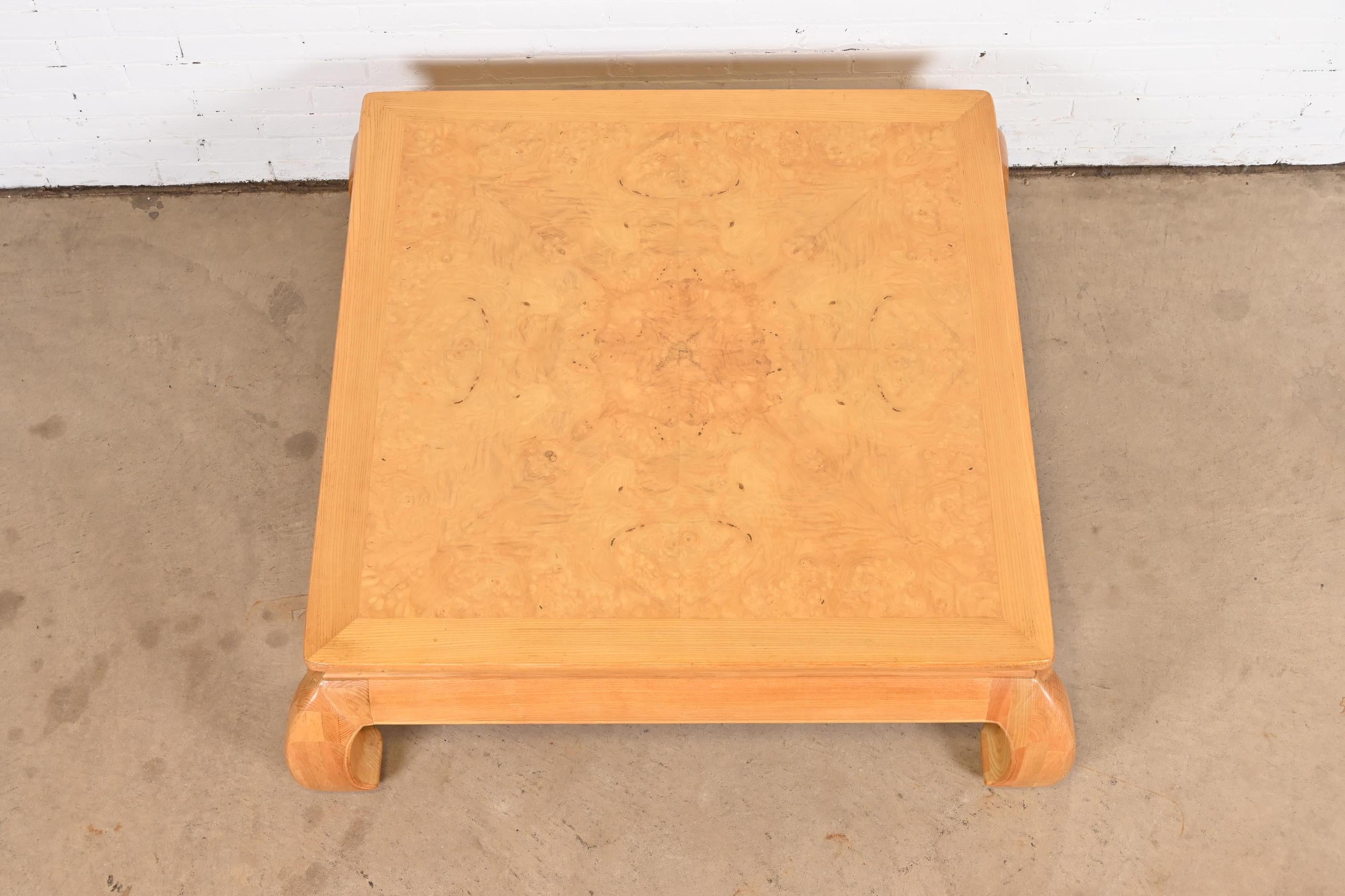 Milo Baughman Style Mid-Century Modern Burl Wood Coffee Table by Henredon For Sale 2