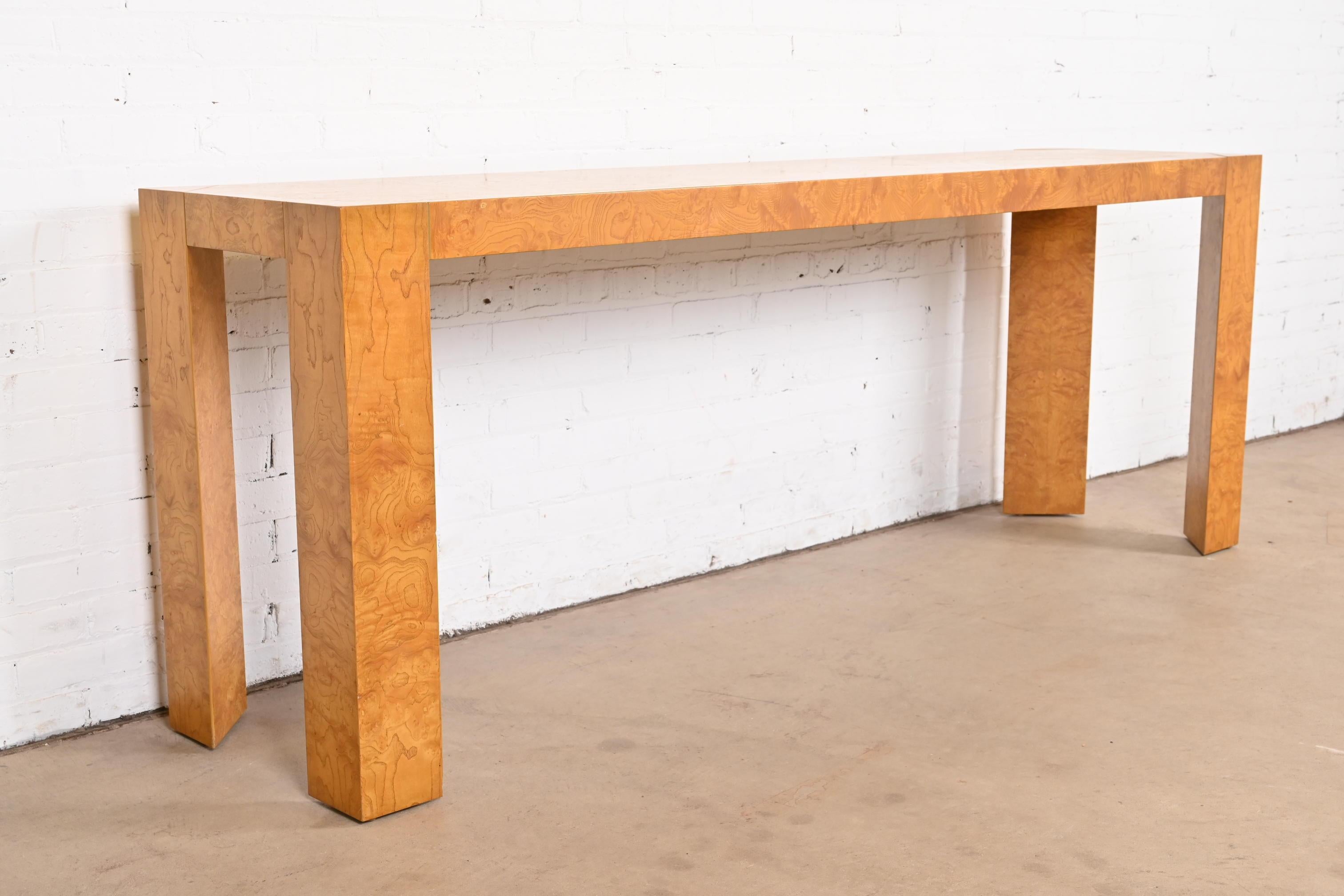 Milo Baughman Style Mid-Century Modern Burl Wood Console Table, Circa 1970s For Sale 1